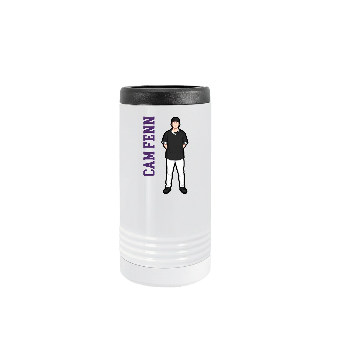 Slim Beverage Holder — Name Vertical in White