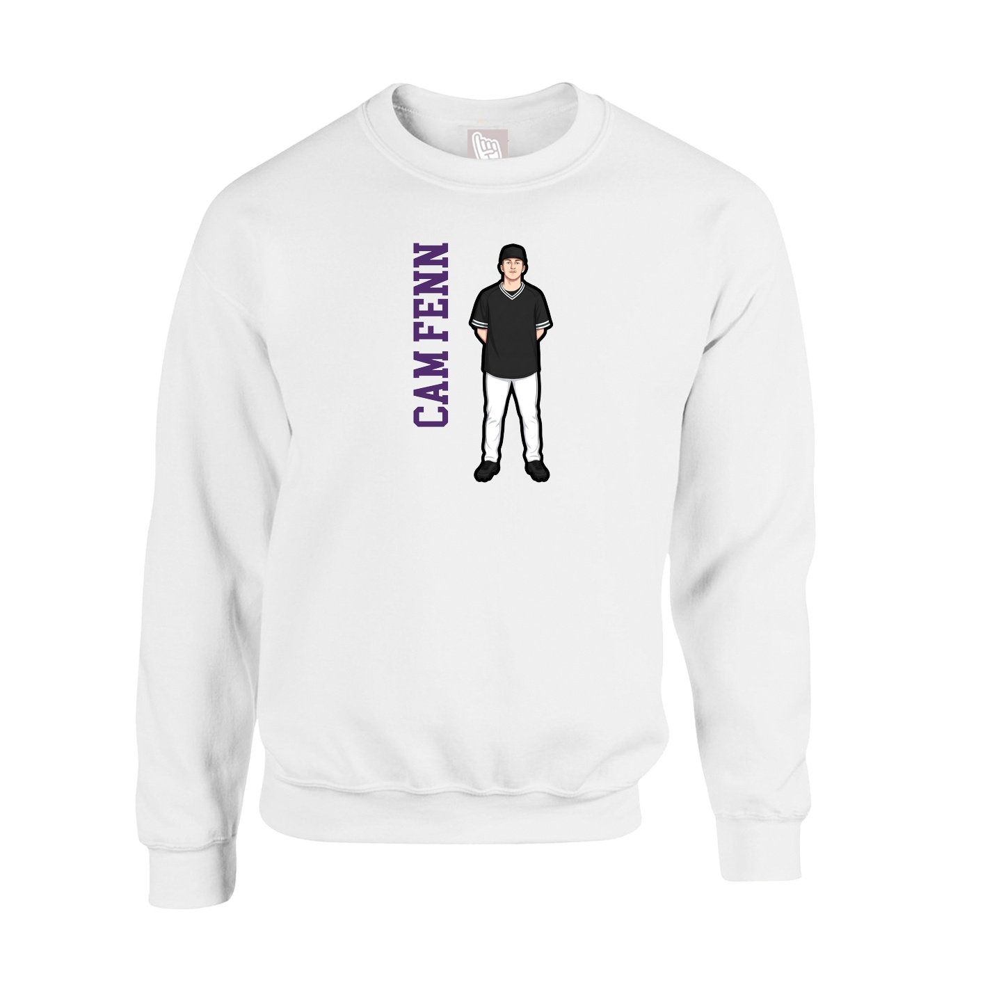 Fleece Crew — Name Vertical in White