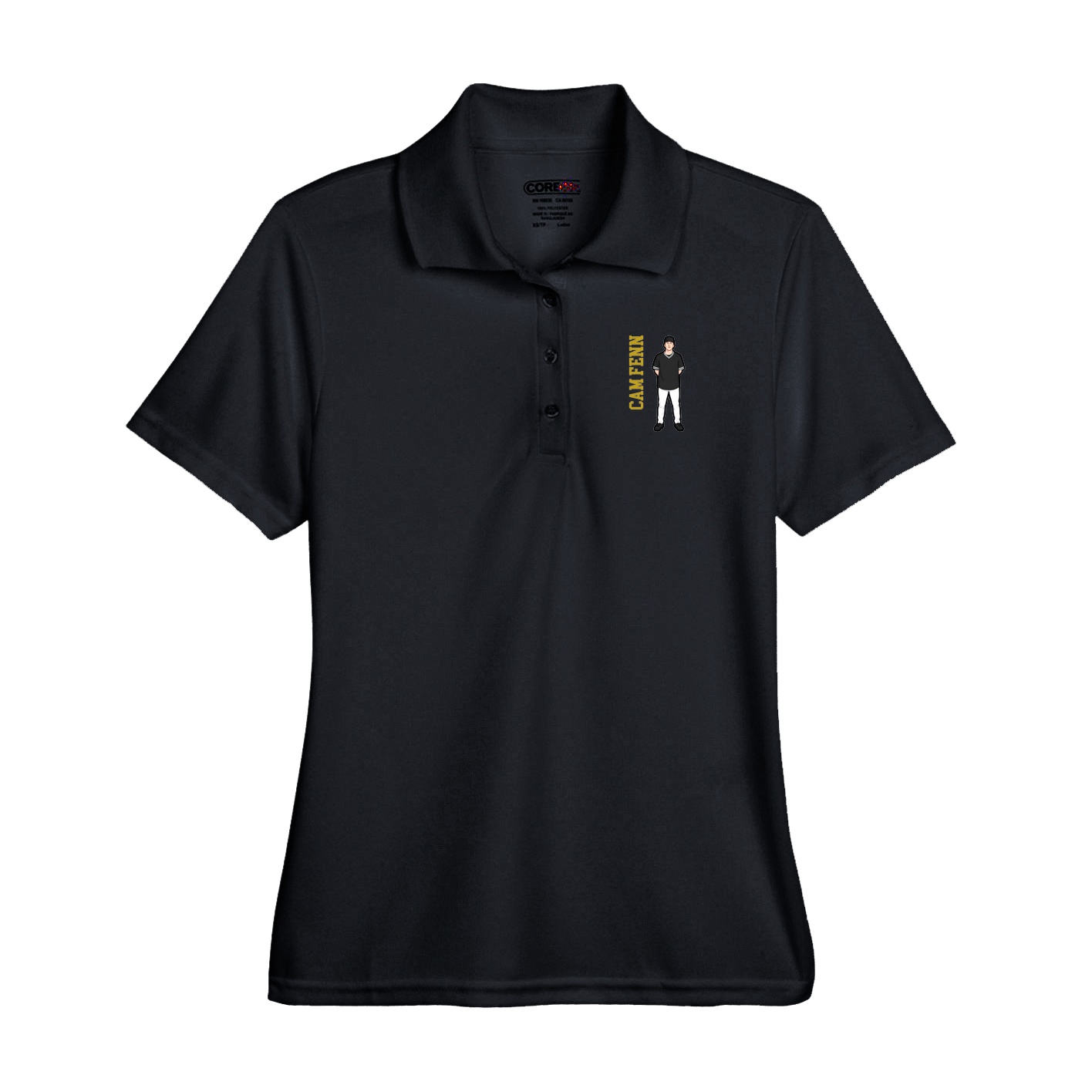 Performance Polo — Name Vertical in Black