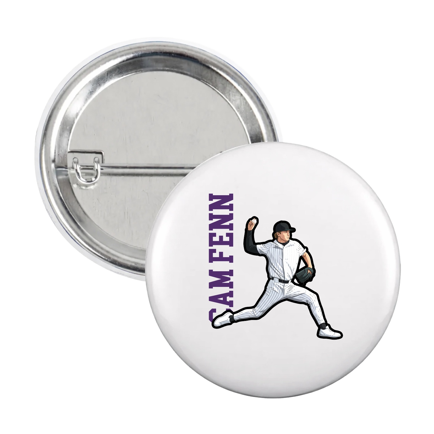 Game Day Button — Name Vertical in White