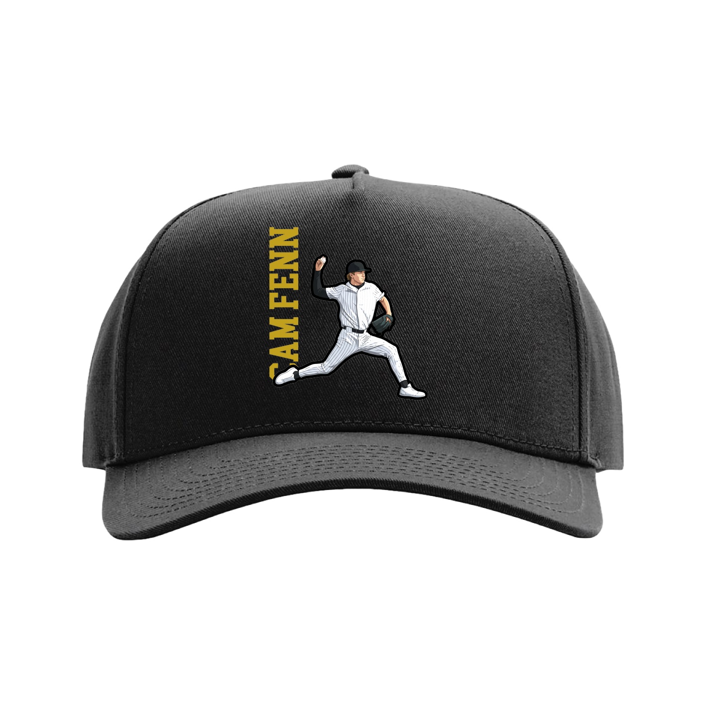 Full Fabric Five-Panel Champ Cap — Name Vertical in Black