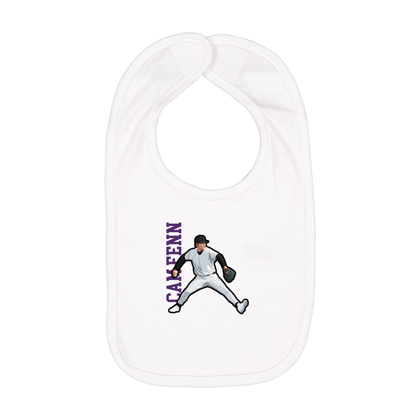 Infant Bib — Name Vertical in White