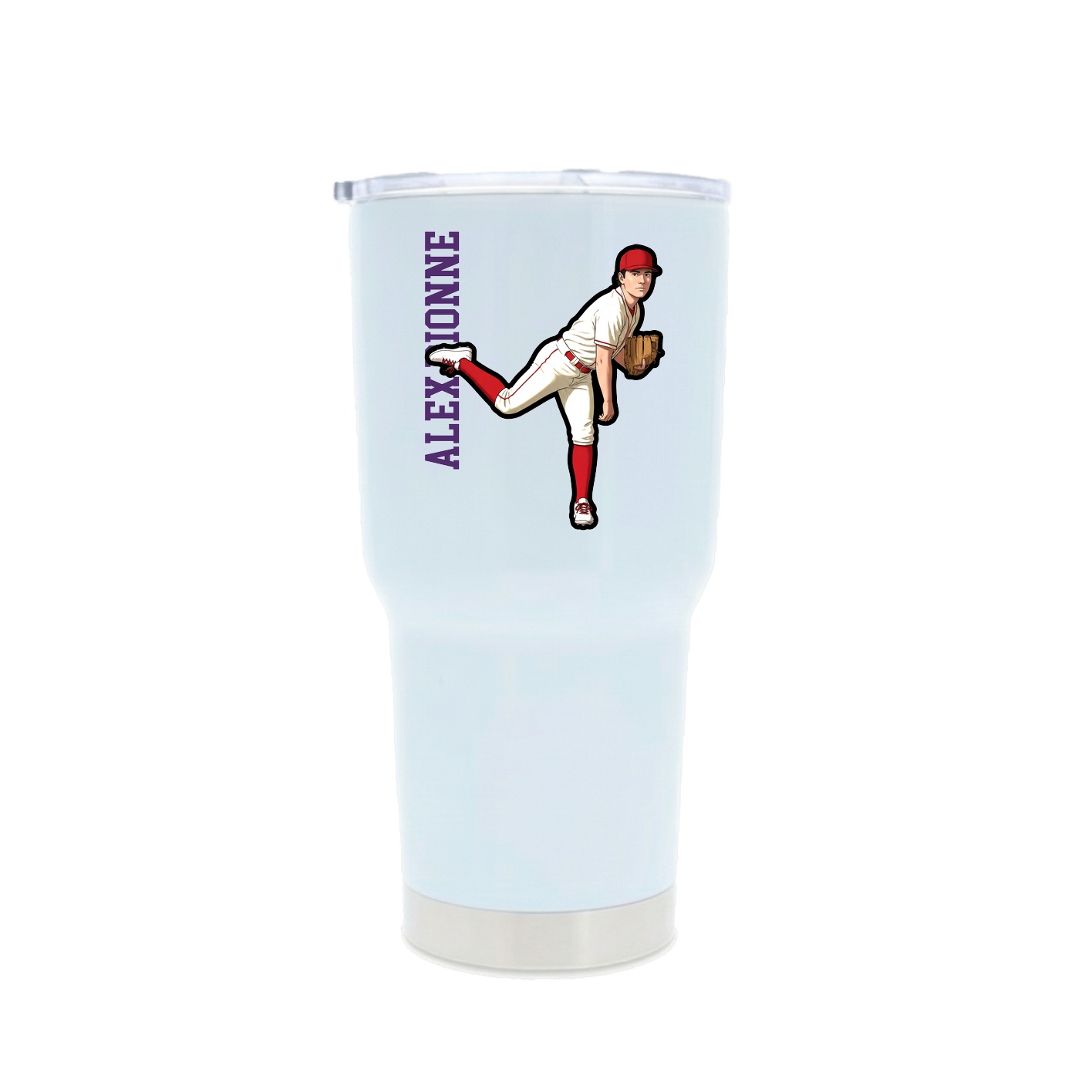 30oz Stainless Steel Tumbler — Name Vertical in White