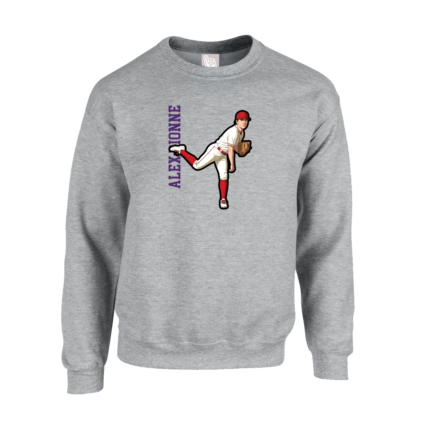 Fleece Crew — Name Vertical in Grey