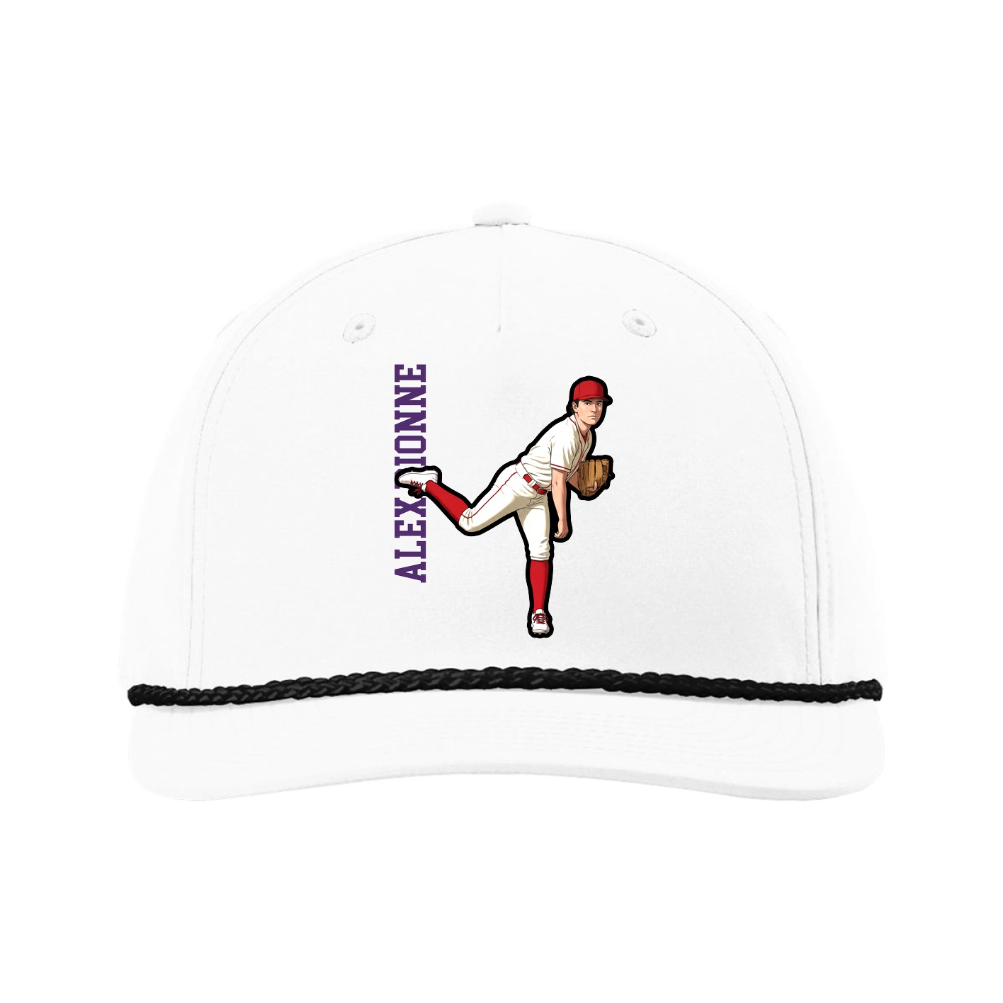 Five-Panel Classic Rope Cap — Name Vertical in White