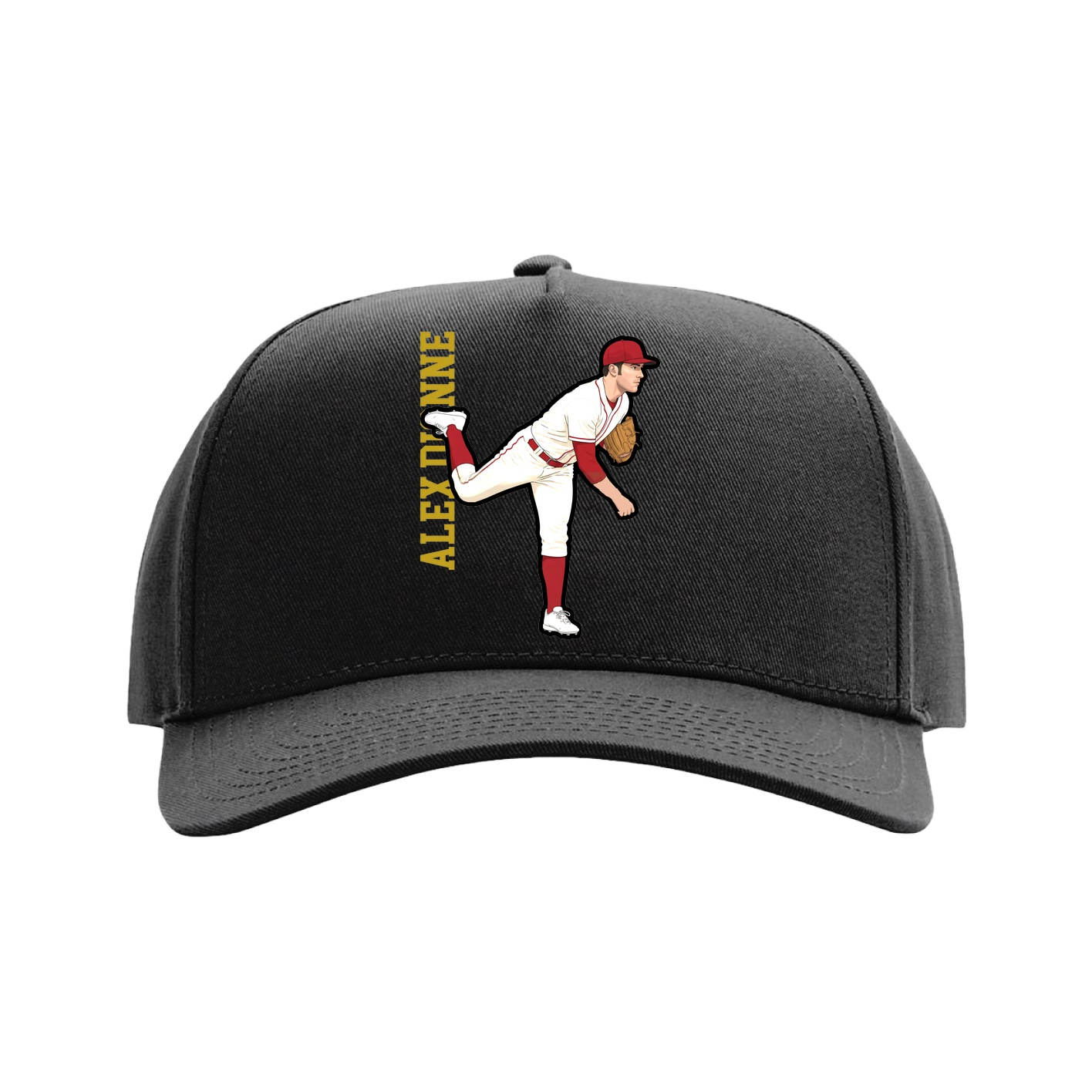 Full Fabric Five-Panel Champ Cap — Name Vertical in Black