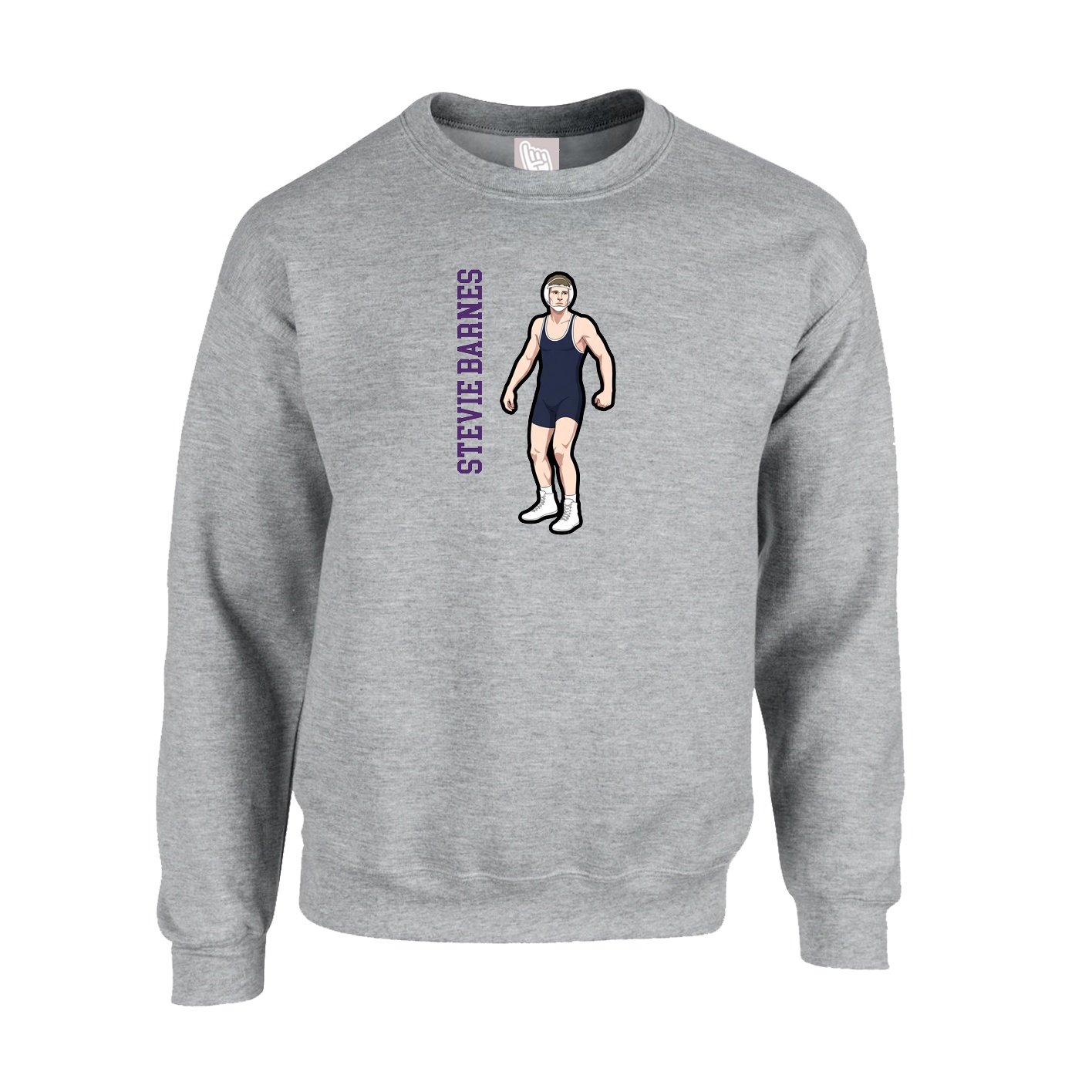 Fleece Crew — Name Vertical in Grey