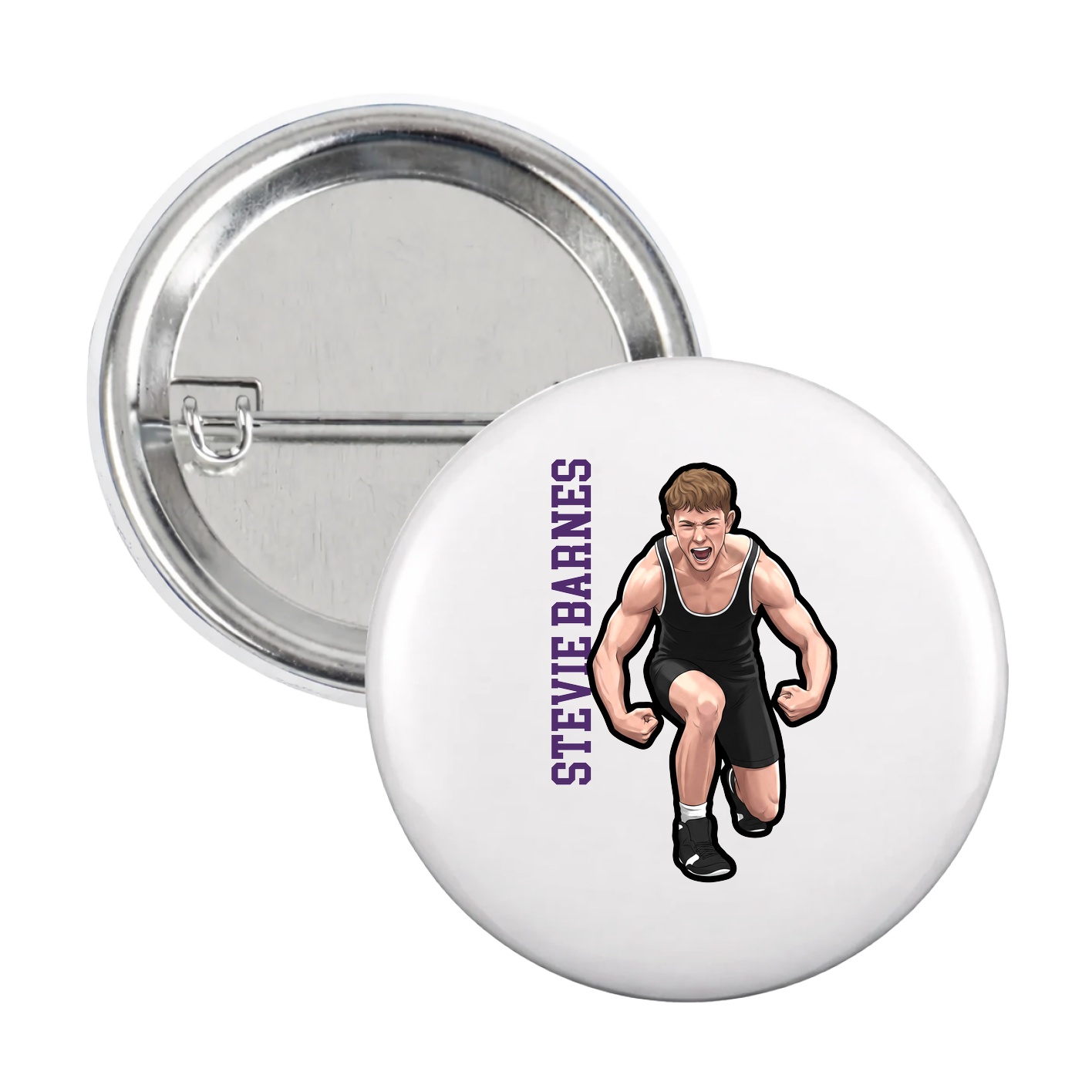 Game Day Button — Name Vertical in White