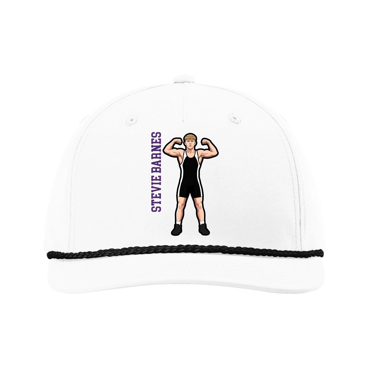 Five-Panel Classic Rope Cap — Name Vertical in White