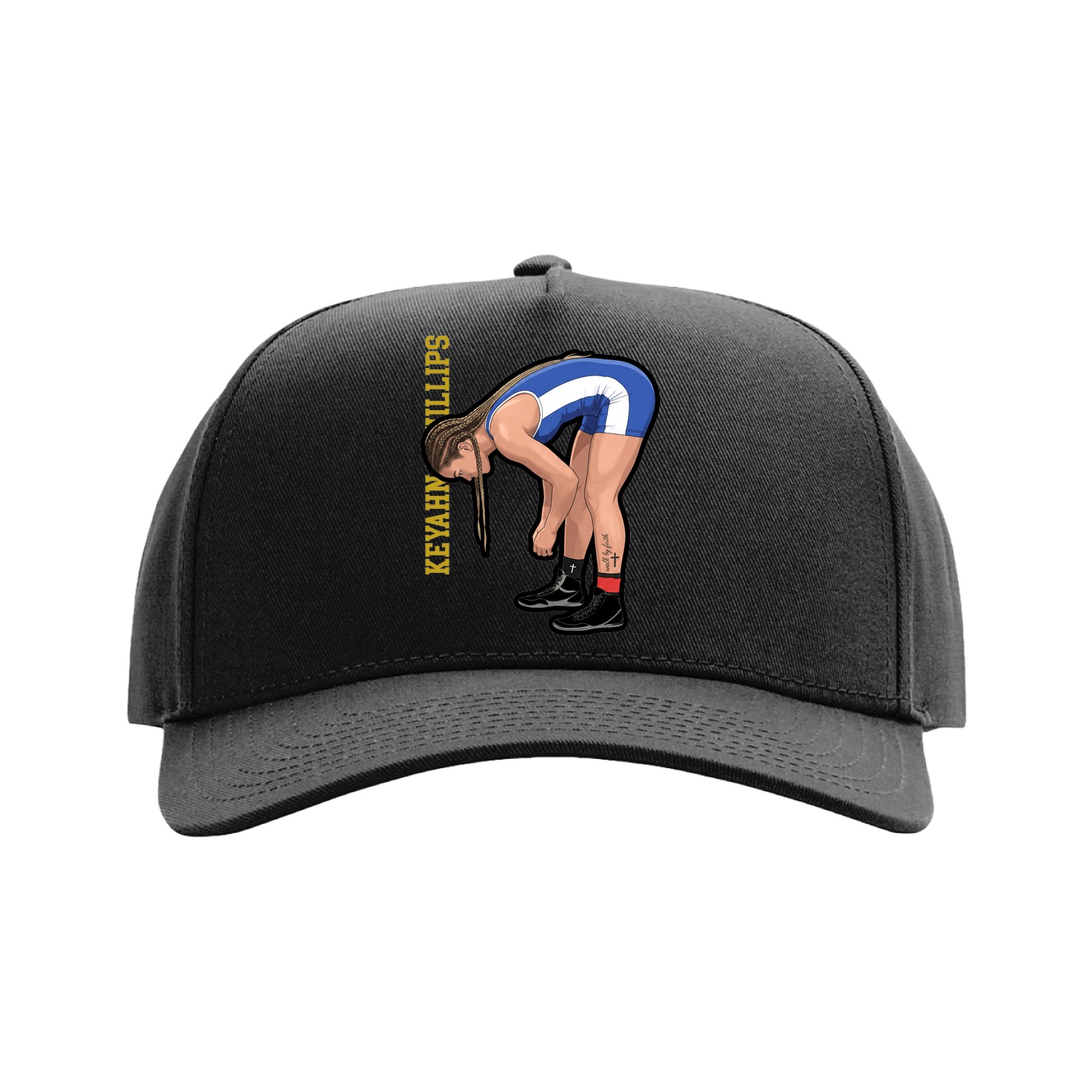 Full Fabric Five-Panel Champ Cap — Name Vertical in Black