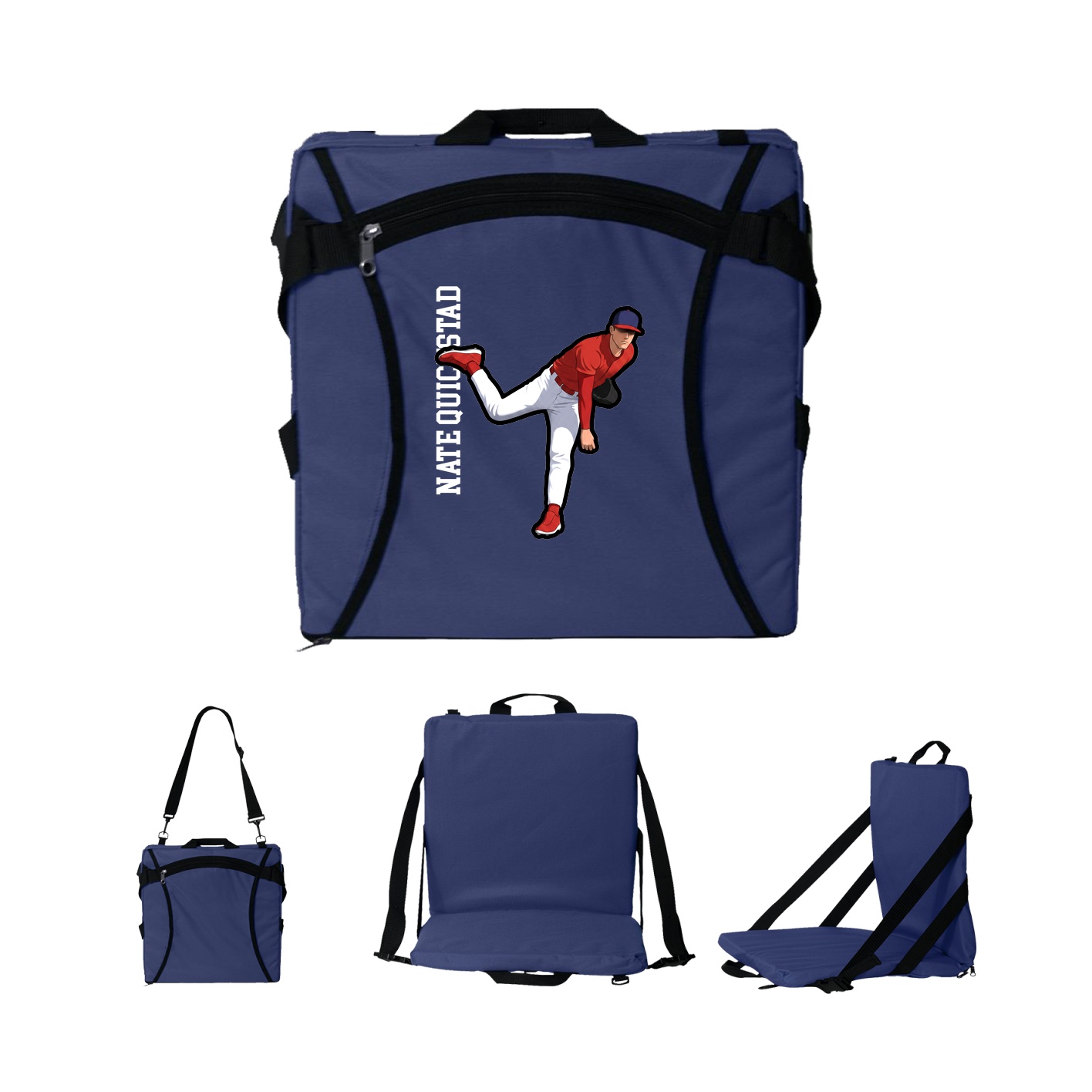 Folding Stadium Seat — Name Vertical in Navy