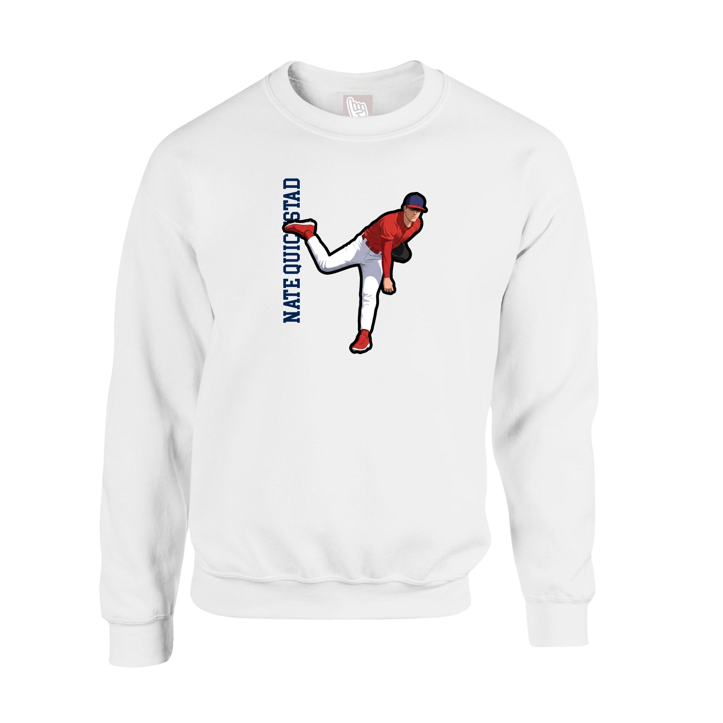 Fleece Crew — Name Vertical in White