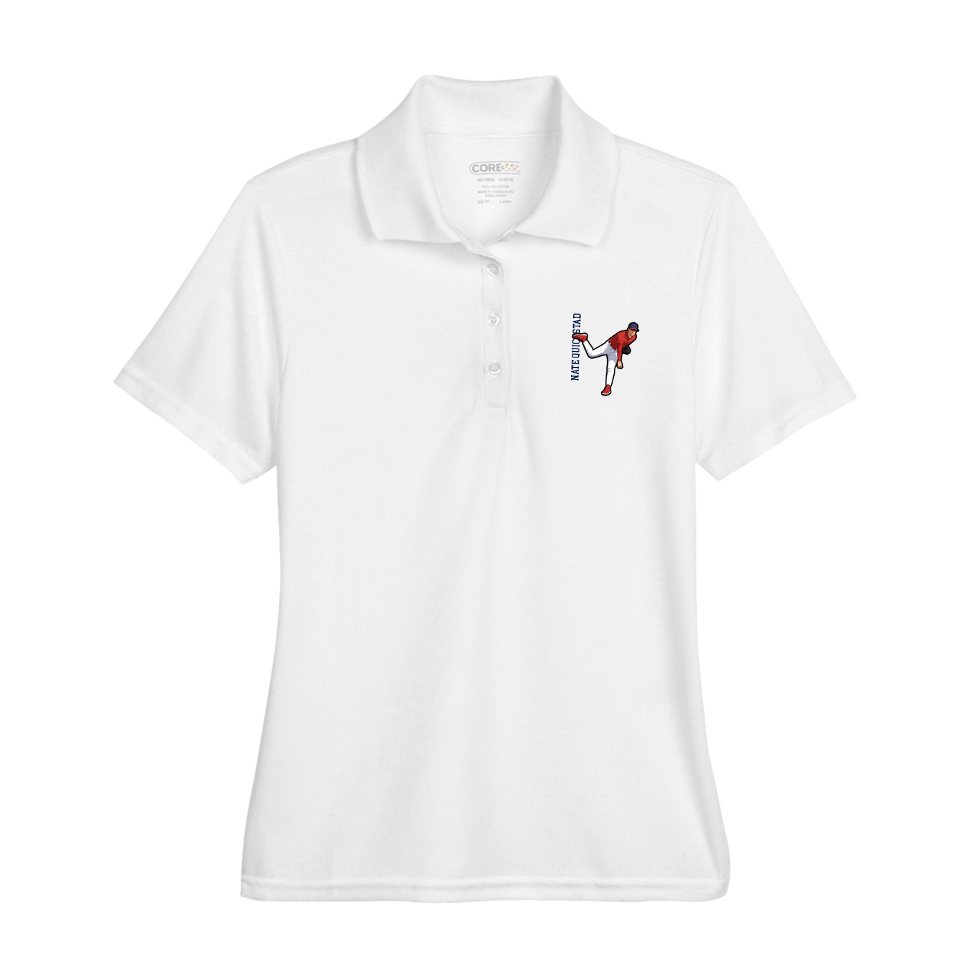 Womens Performance Polo — Name Vertical in White