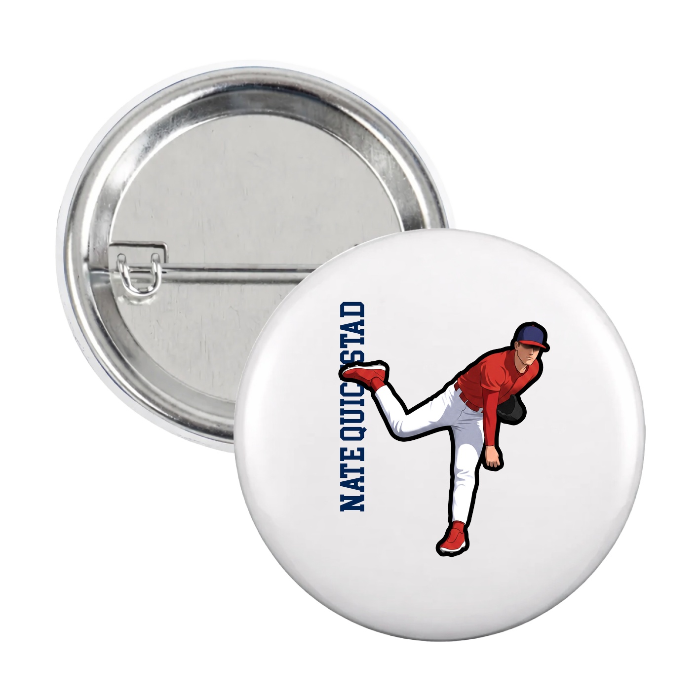 Game Day Button — Name Vertical in White