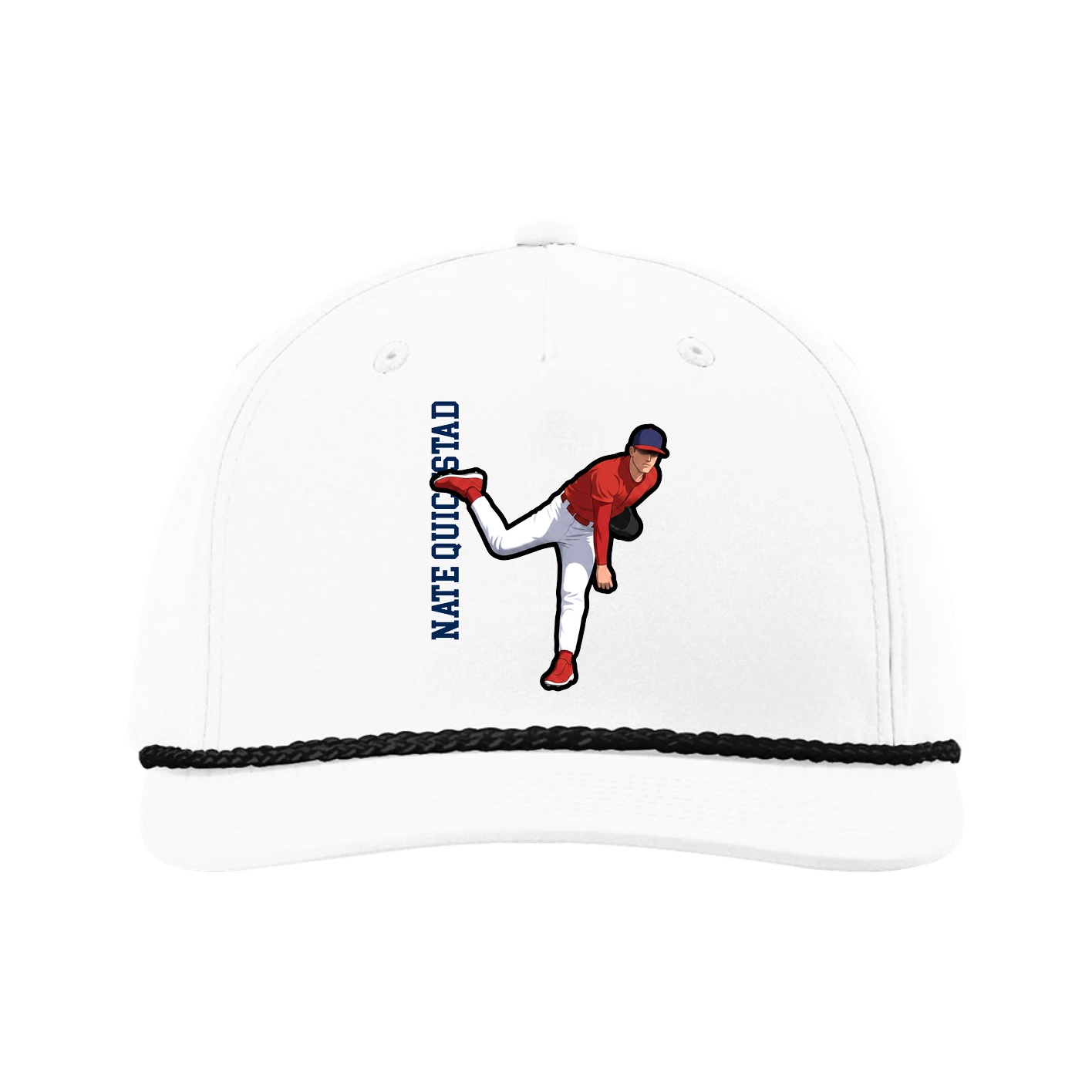 Five-Panel Classic Rope Cap — Name Vertical in White