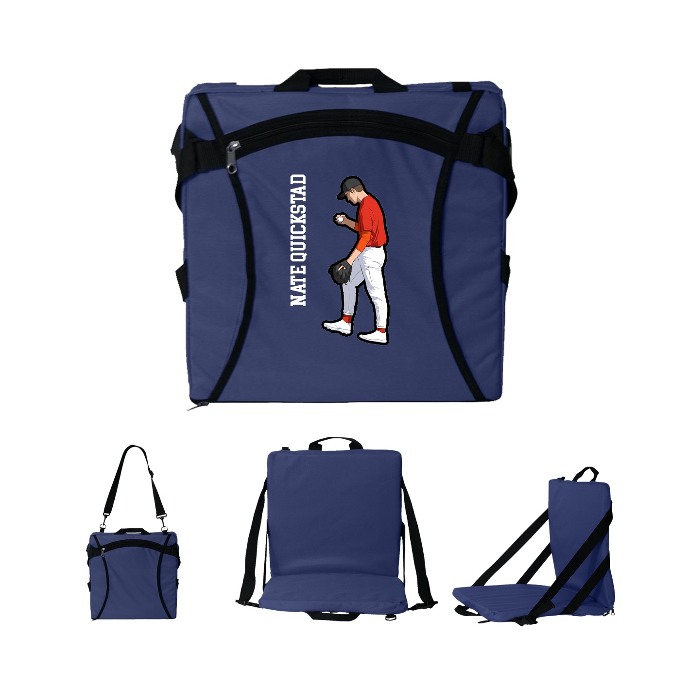 Folding Stadium Seat — Name Vertical in Navy