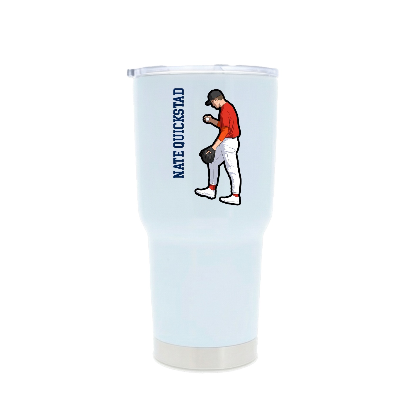 30oz Stainless Steel Tumbler — Name Vertical in White