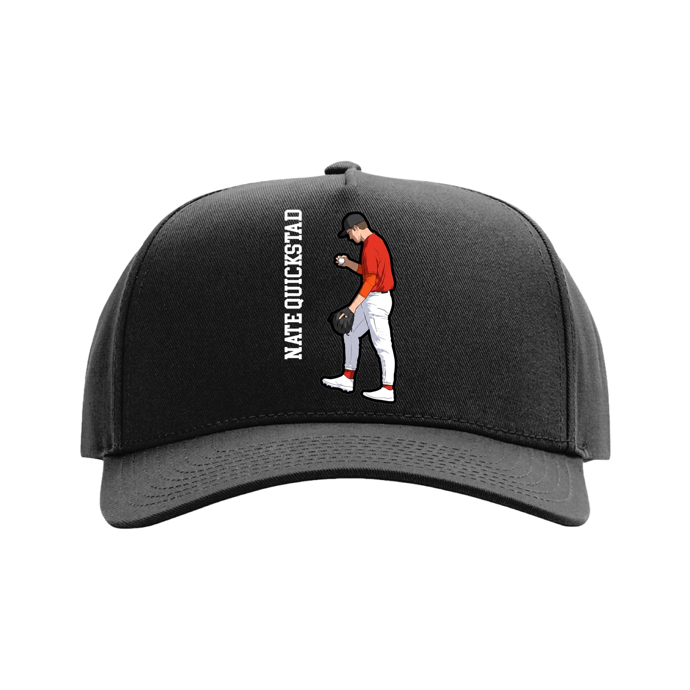 Full Fabric Five-Panel Champ Cap — Name Vertical in Black