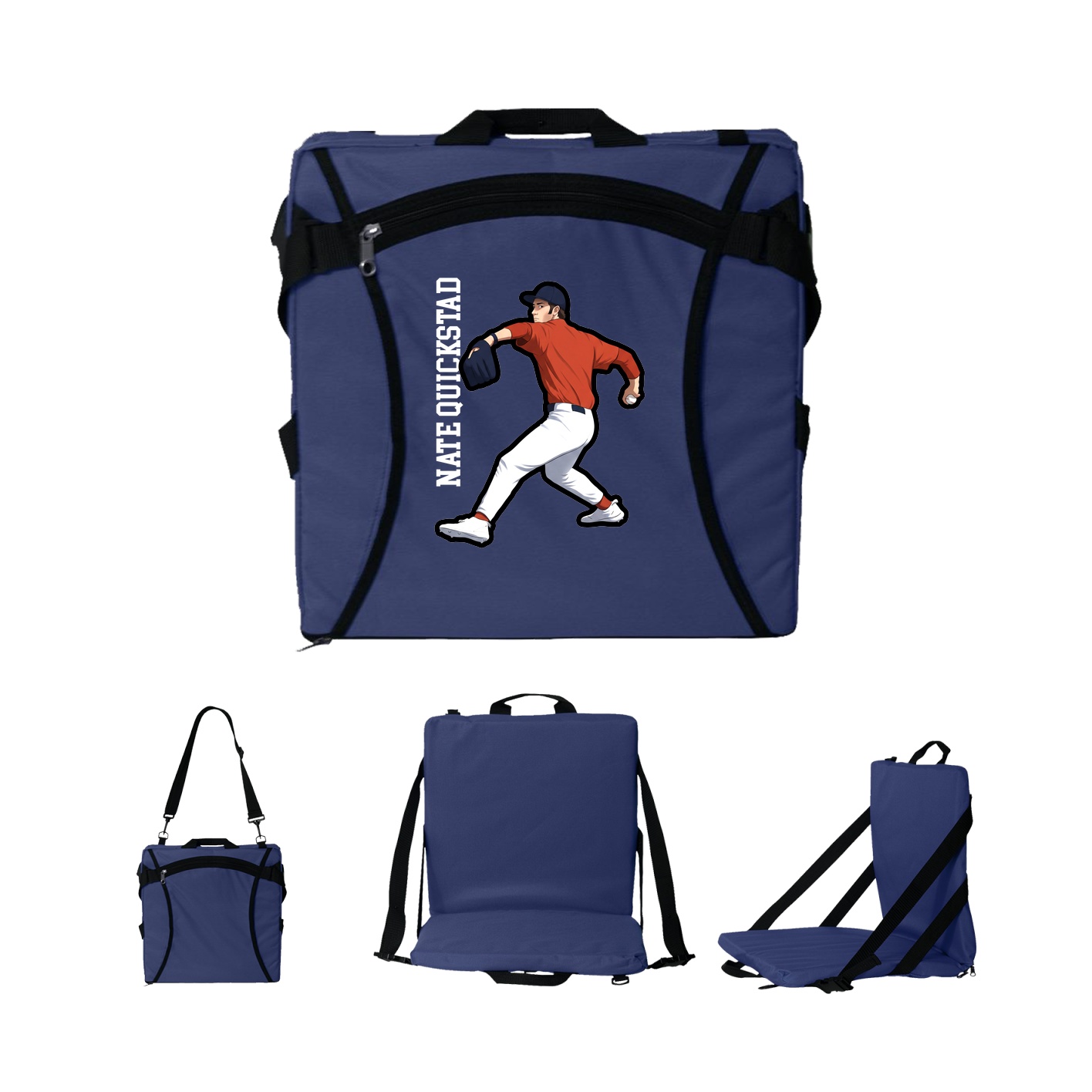 Folding Stadium Seat — Name Vertical in Navy