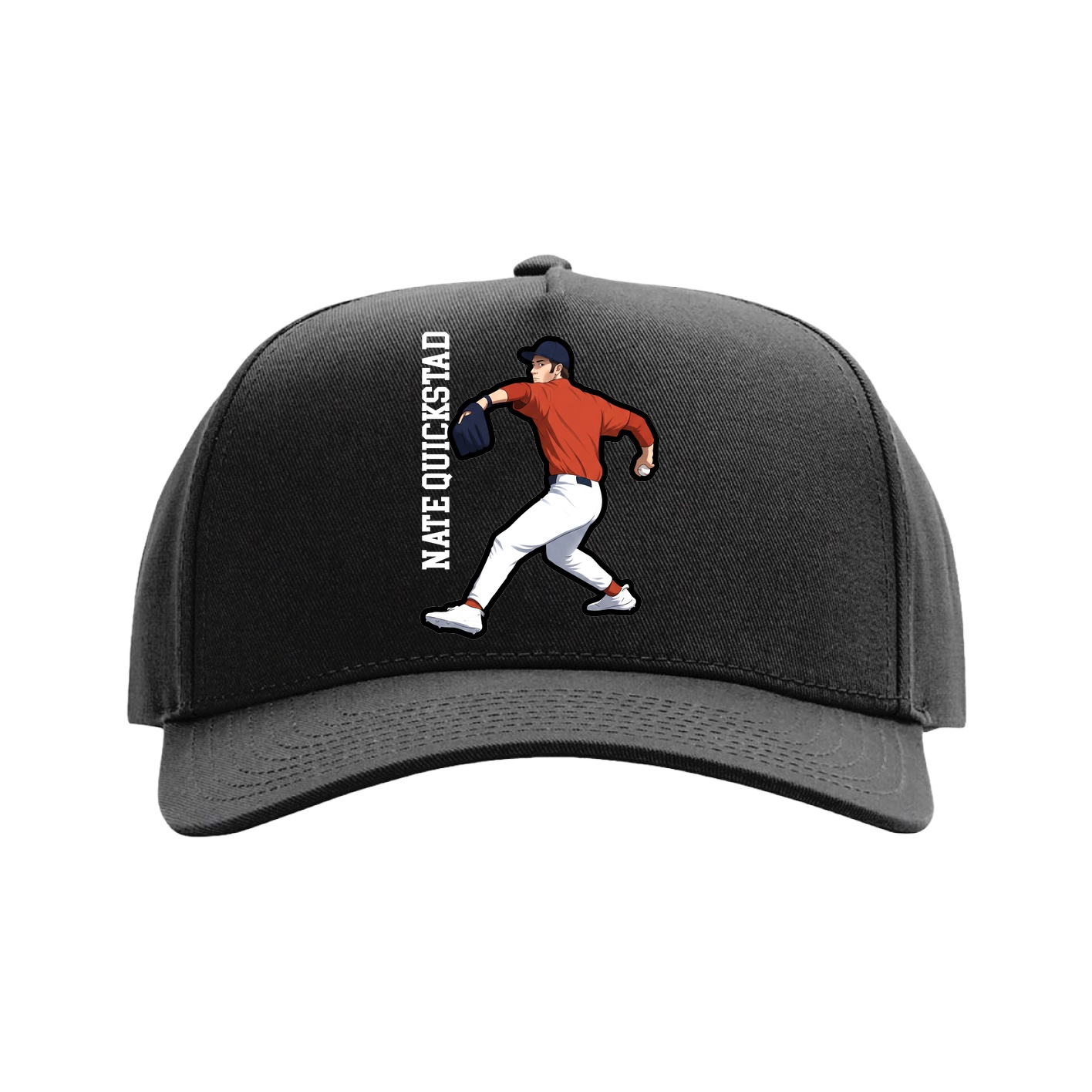 Full Fabric Five-Panel Champ Cap — Name Vertical in Black