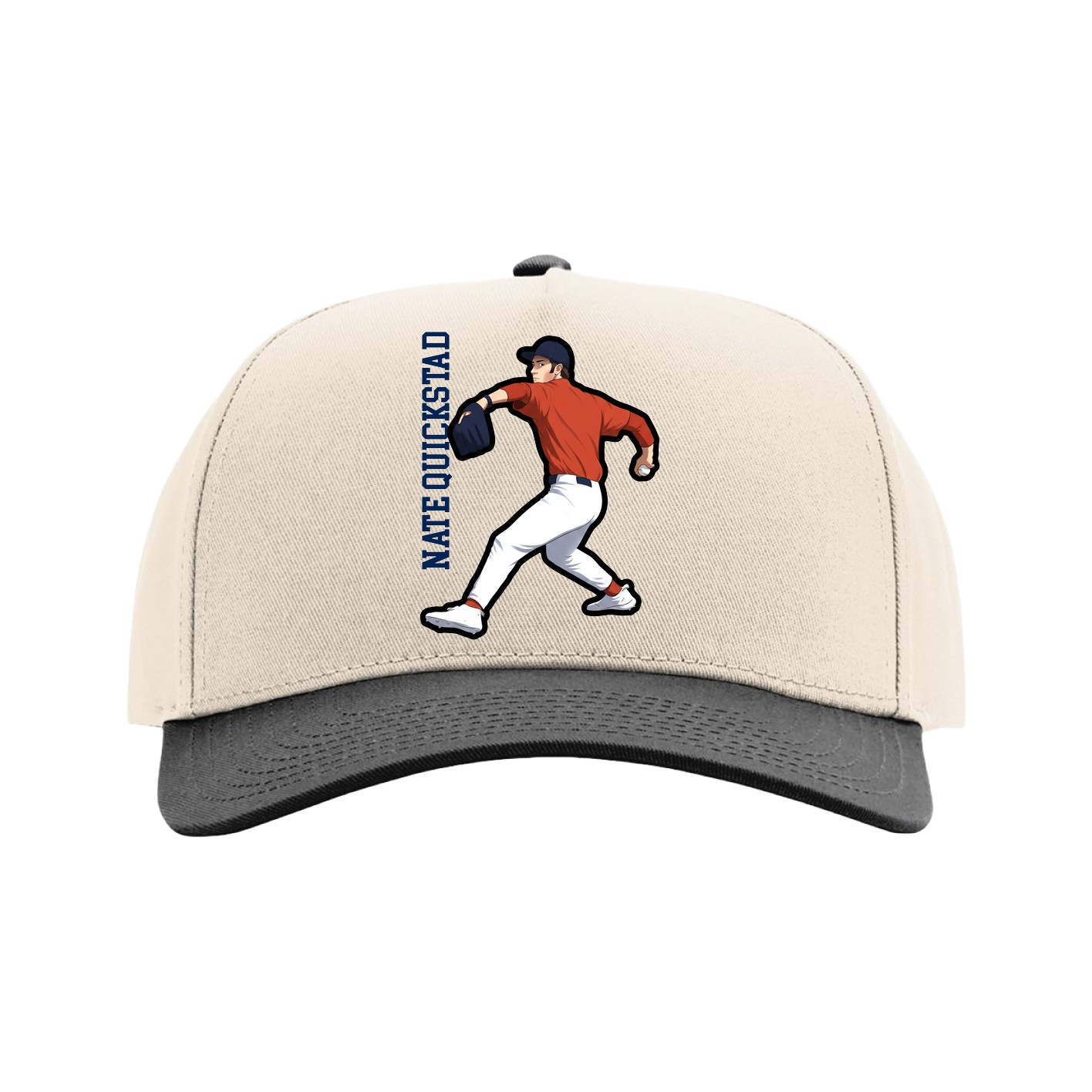 Full Fabric Five-Panel Champ Cap — Name Vertical in Cream/Black
