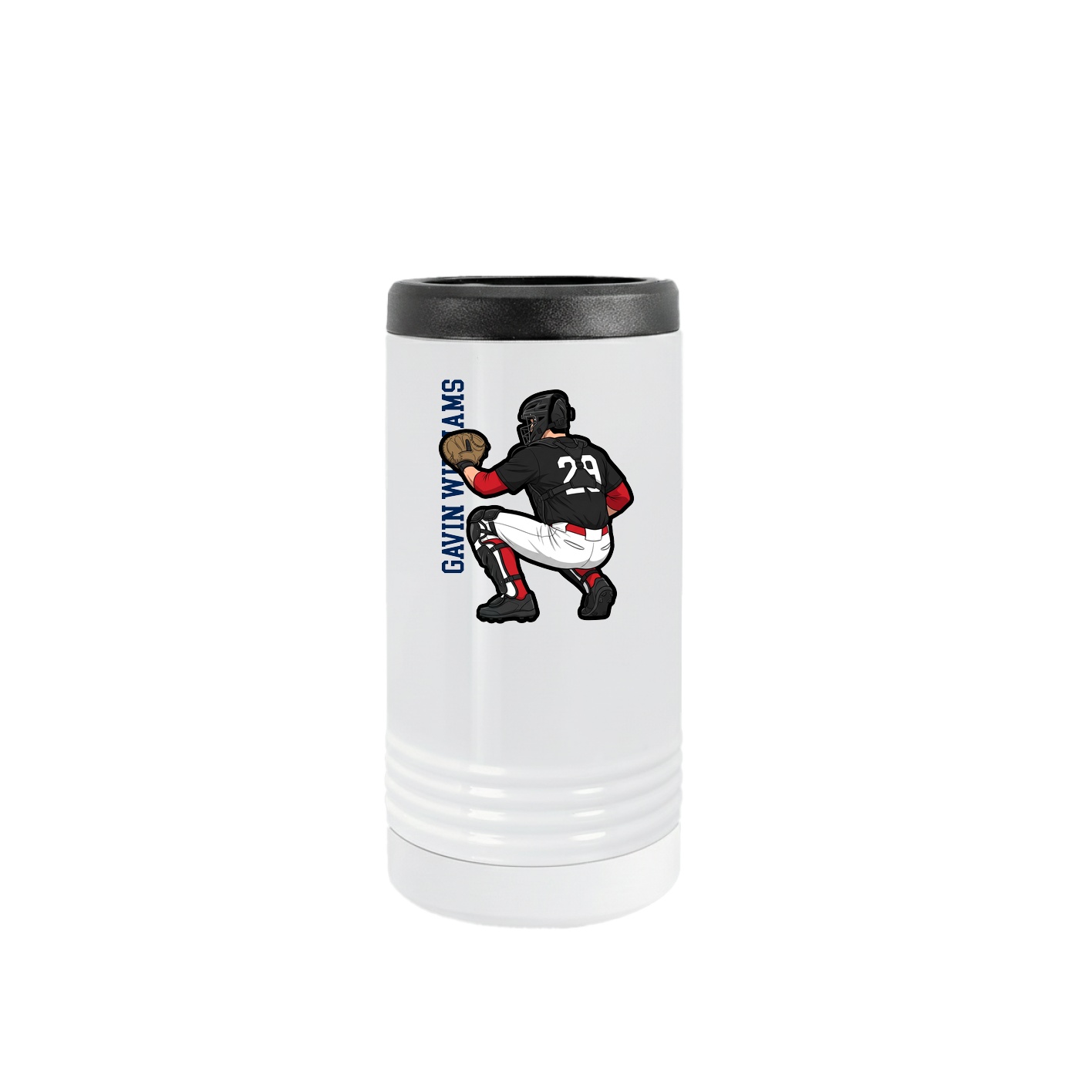 Slim Beverage Holder — Name Vertical in White