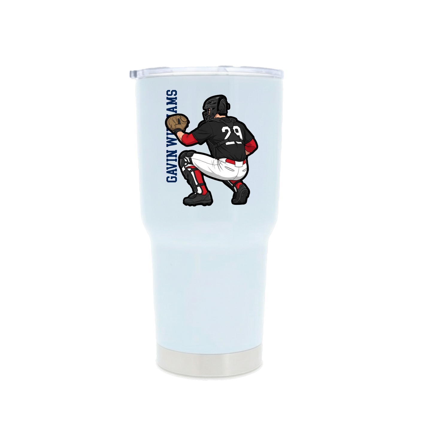 30oz Stainless Steel Tumbler — Name Vertical in White