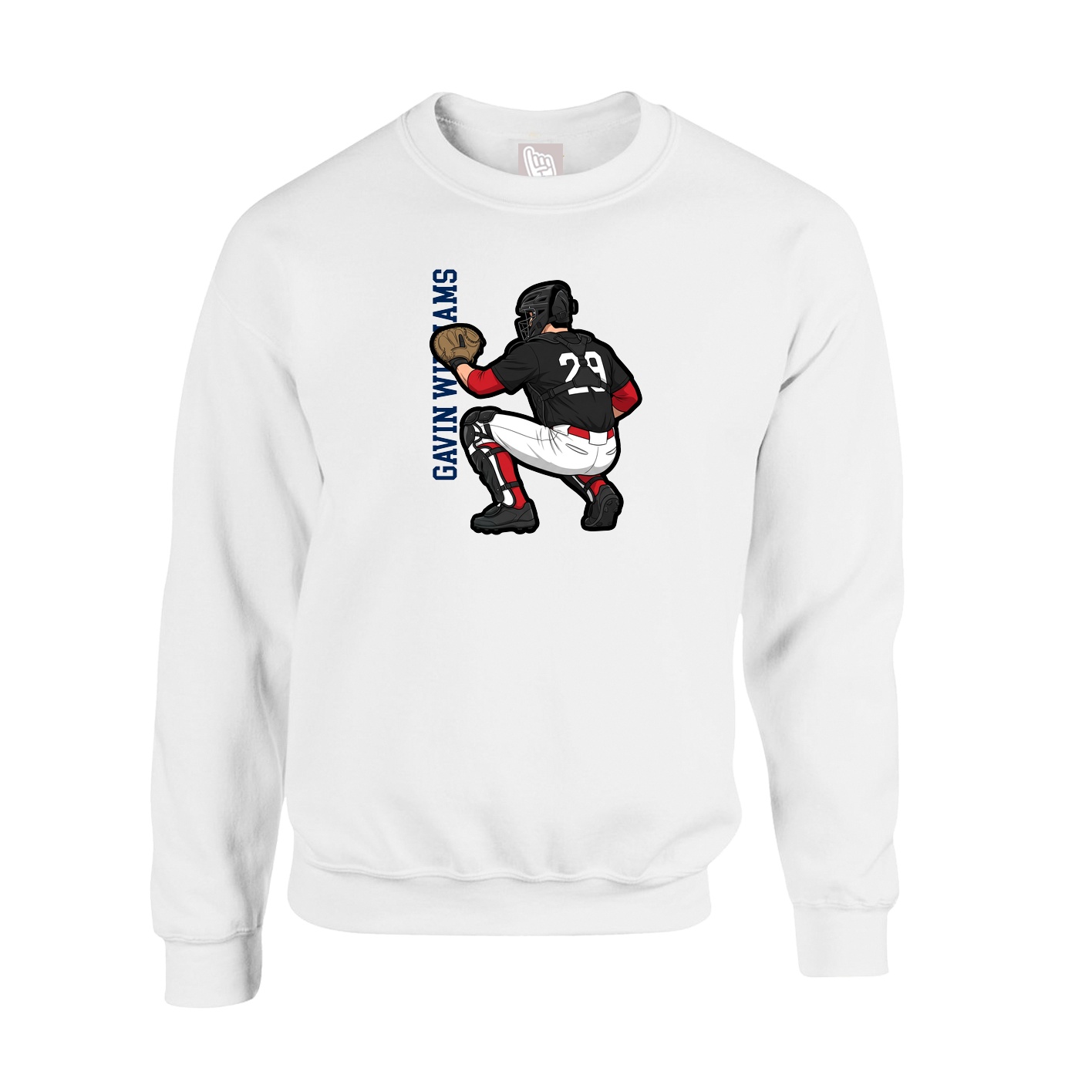 Fleece Crew — Name Vertical in White