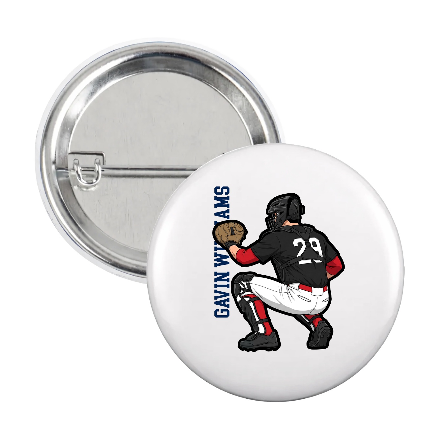 Game Day Button — Name Vertical in White