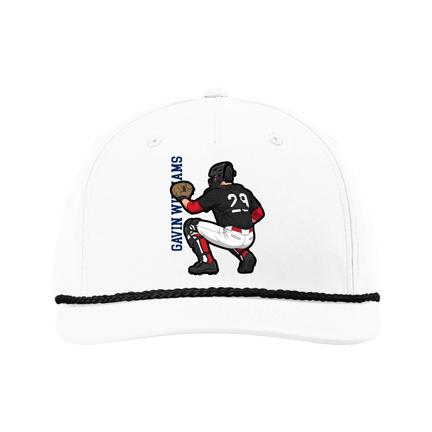 Five-Panel Classic Rope Cap — Name Vertical in White