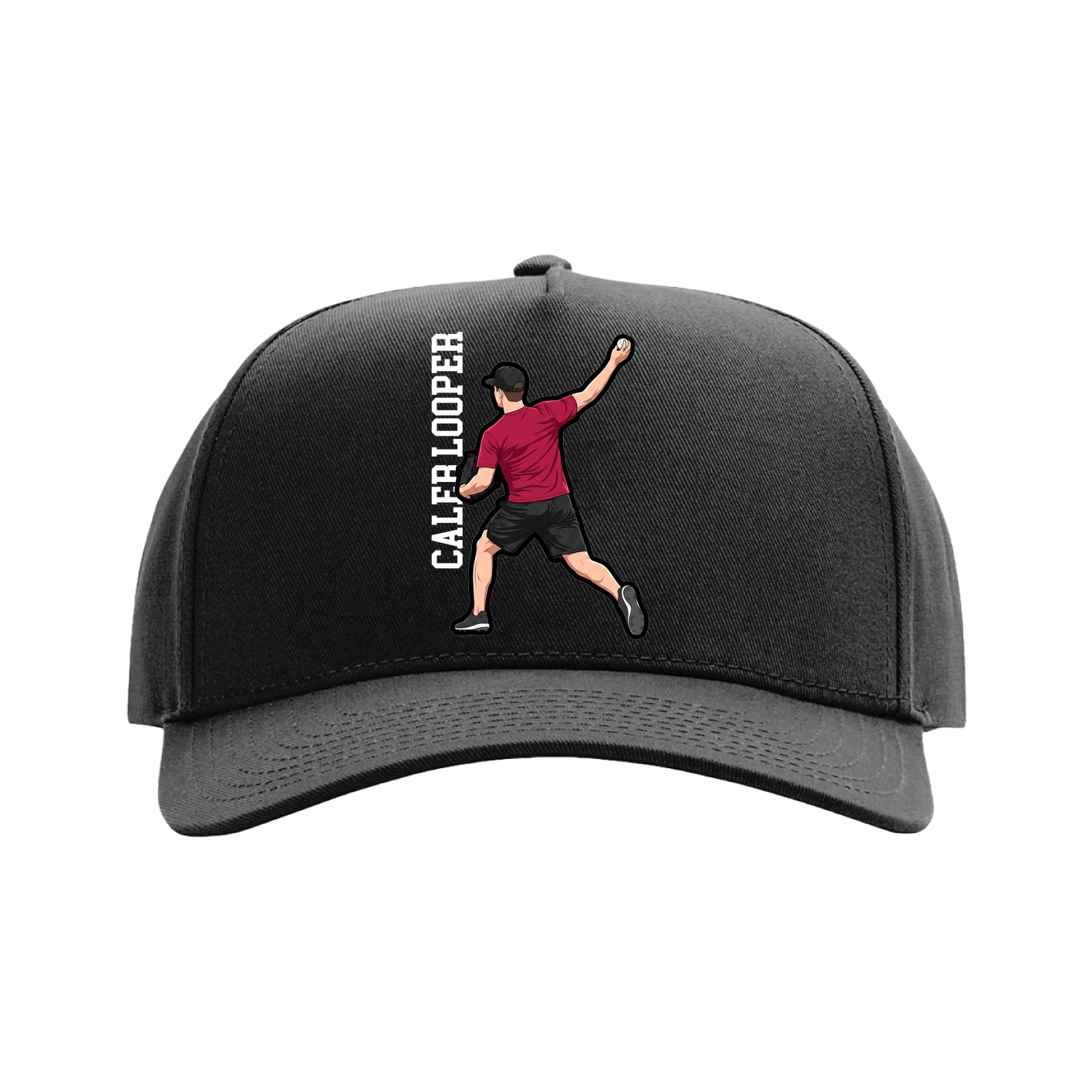 Full Fabric Five-Panel Champ Cap — Name Vertical in Black