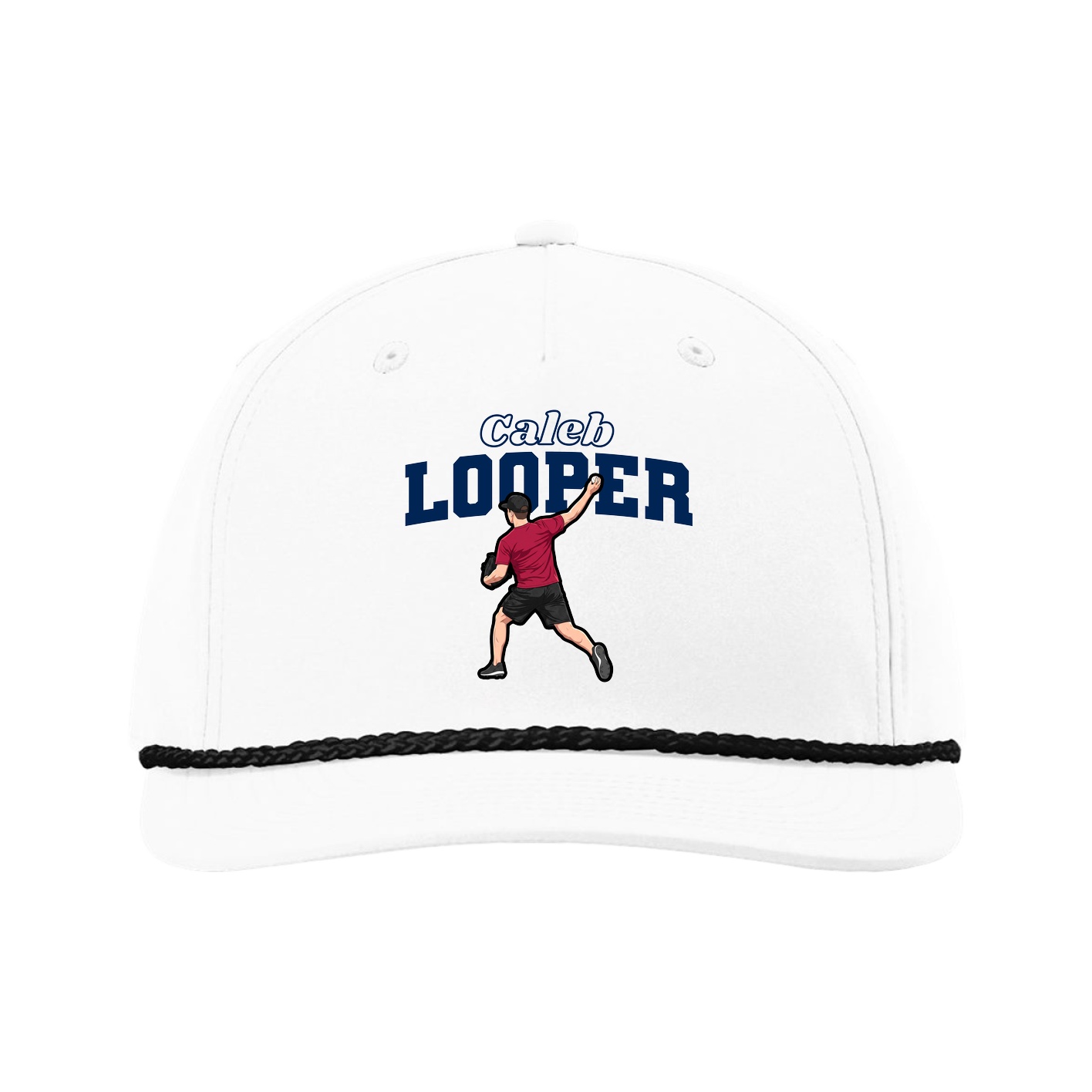 Five-Panel Classic Rope Cap — Name Arch in White