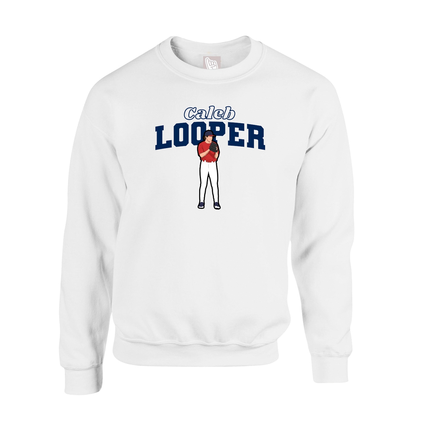 Fleece Crew — Name Arch in White