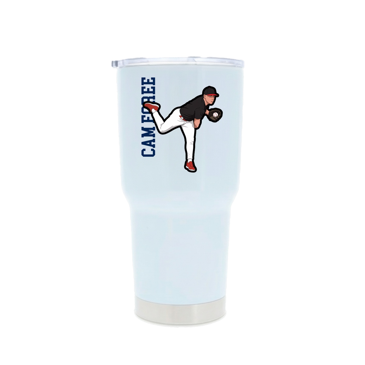 30oz Stainless Steel Tumbler — Name Vertical in White