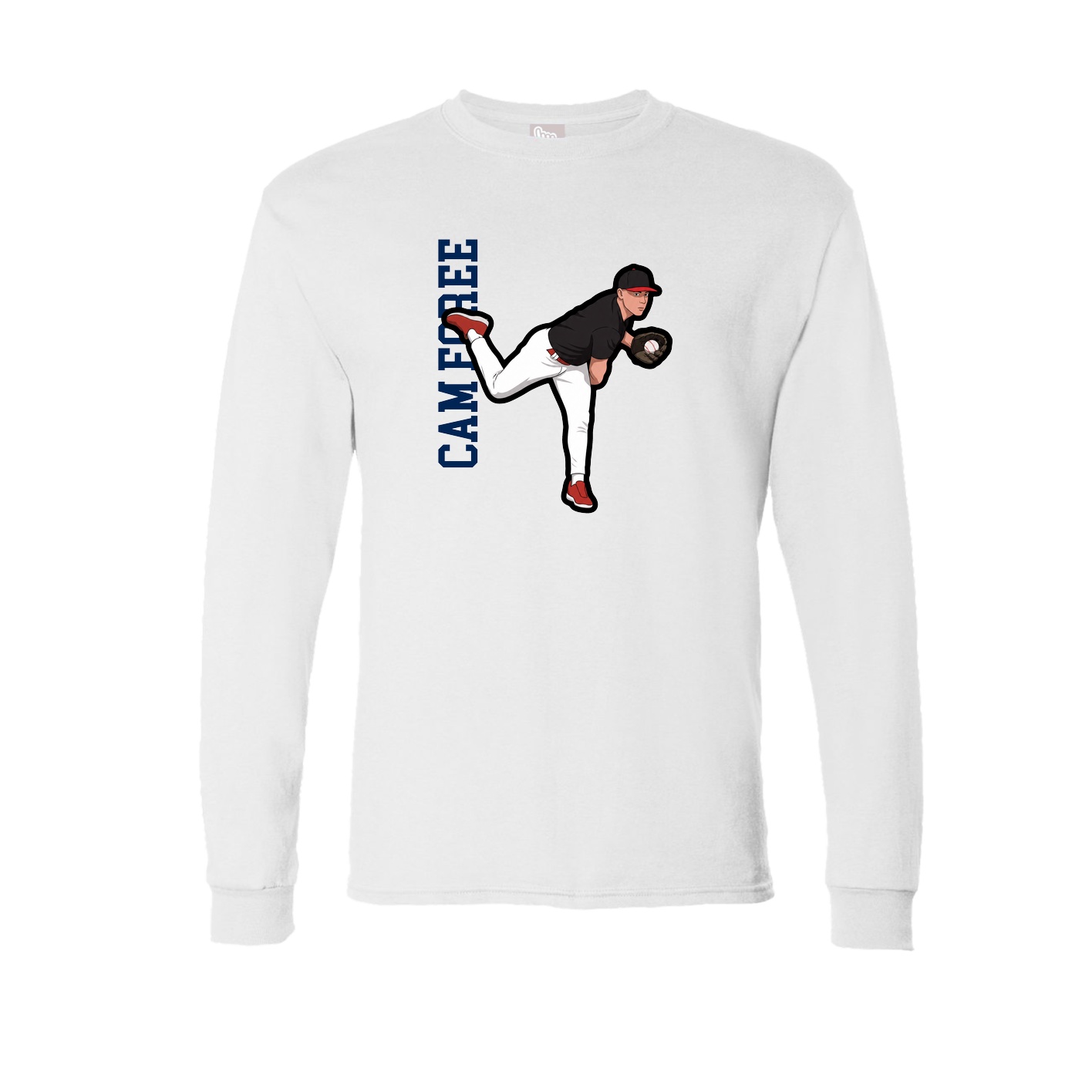 Long Sleeve Tee — Name Vertical in White