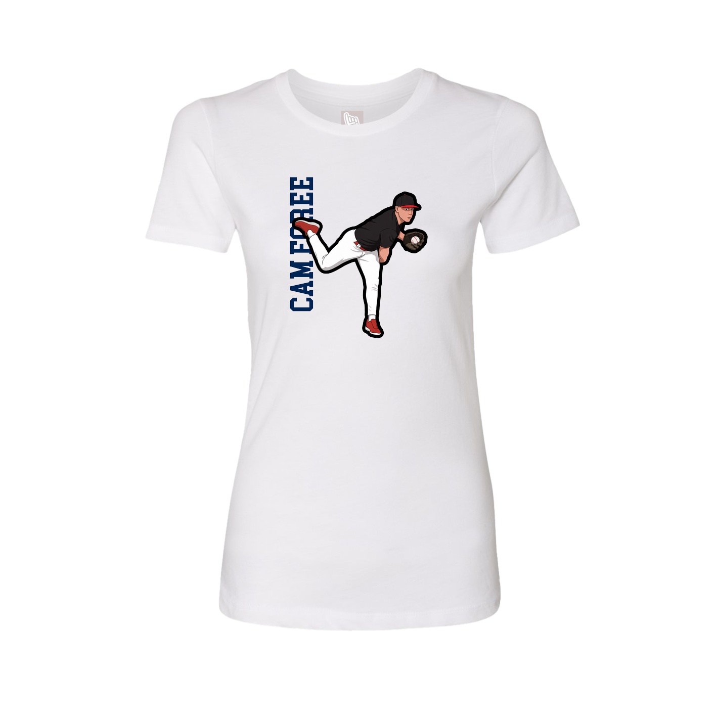 Fitted Women's Tee — Name Vertical in White