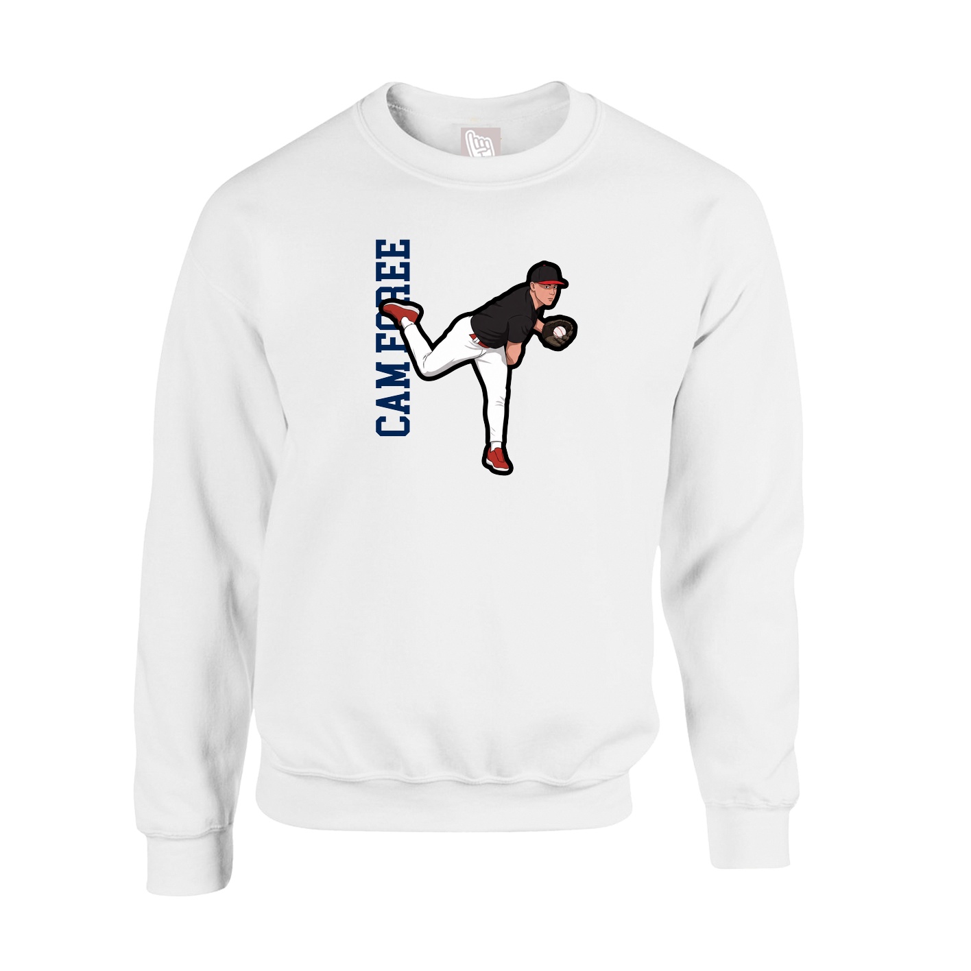 Fleece Crew — Name Vertical in White