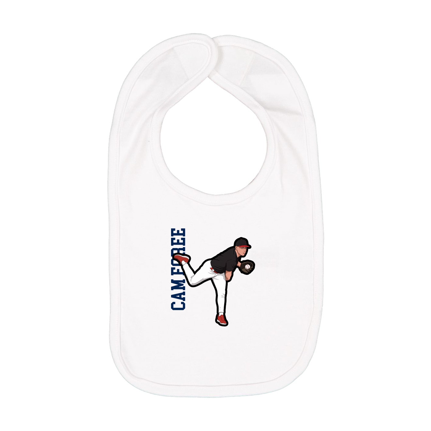 Infant Bib — Name Vertical in White