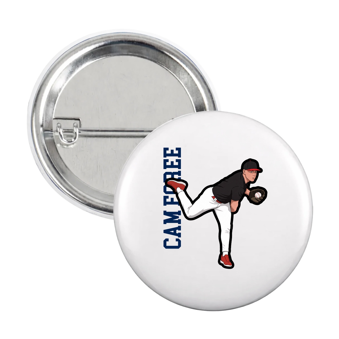 Game Day Button — Name Vertical in White