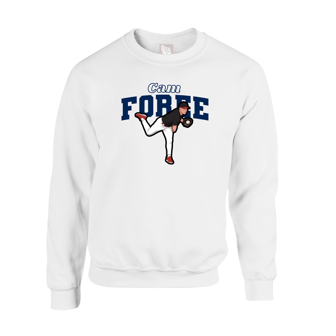 Fleece Crew — Name Arch in White