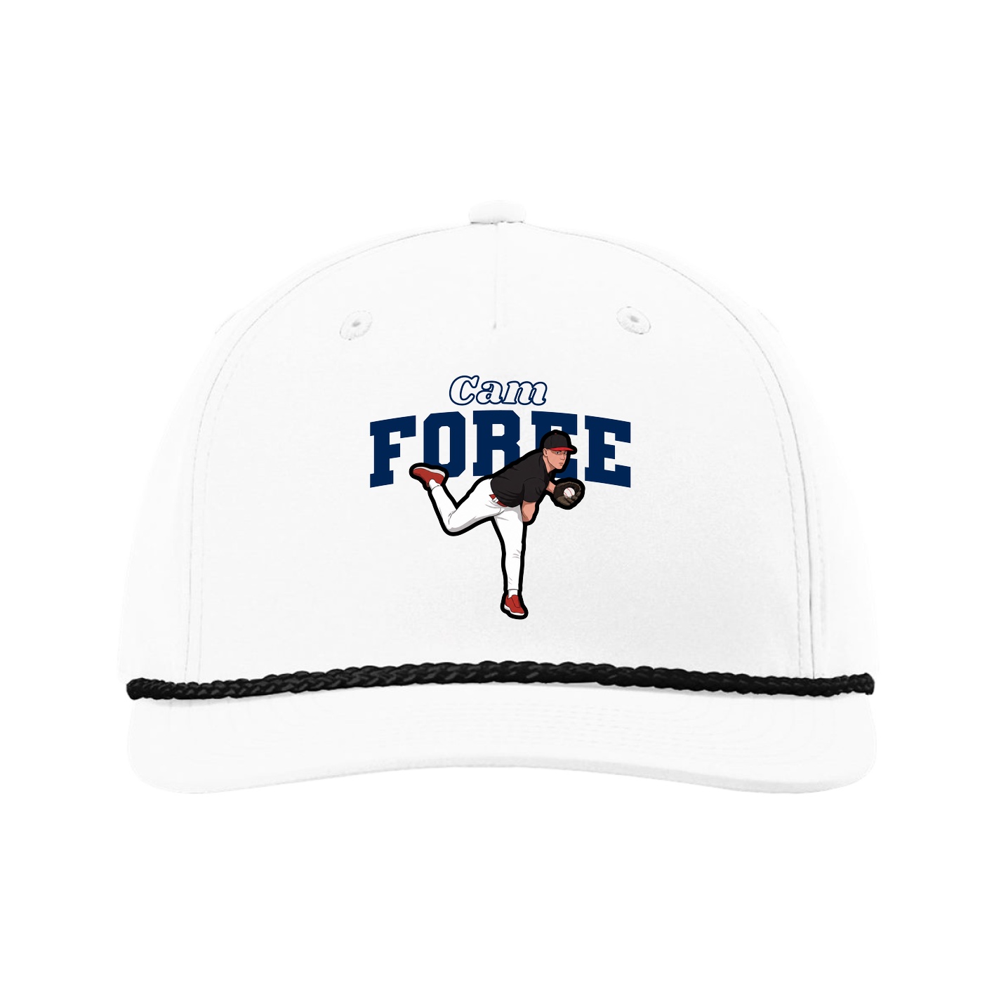 Five-Panel Classic Rope Cap — Name Arch in White