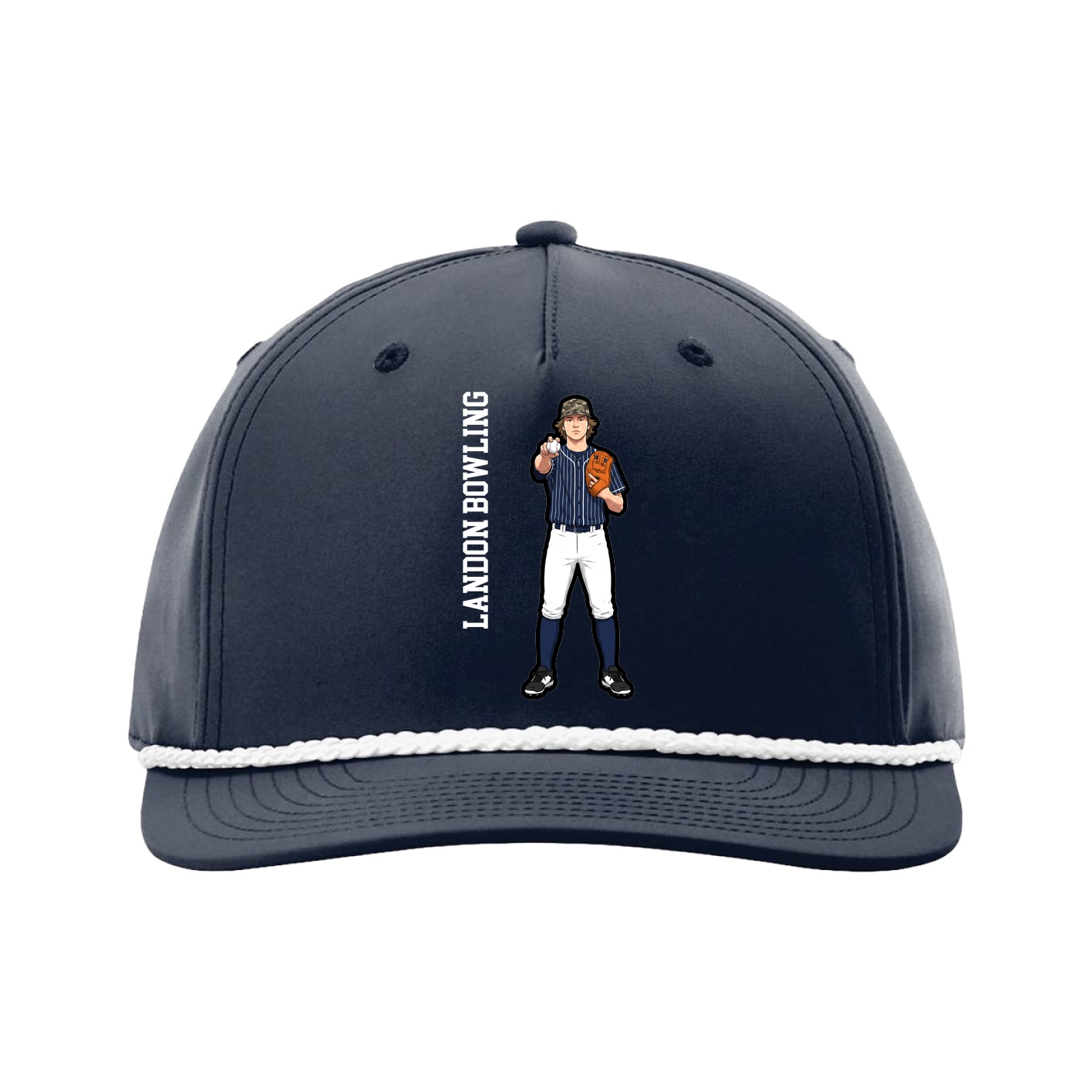 Five-Panel Classic Rope Cap — Name Vertical in Navy