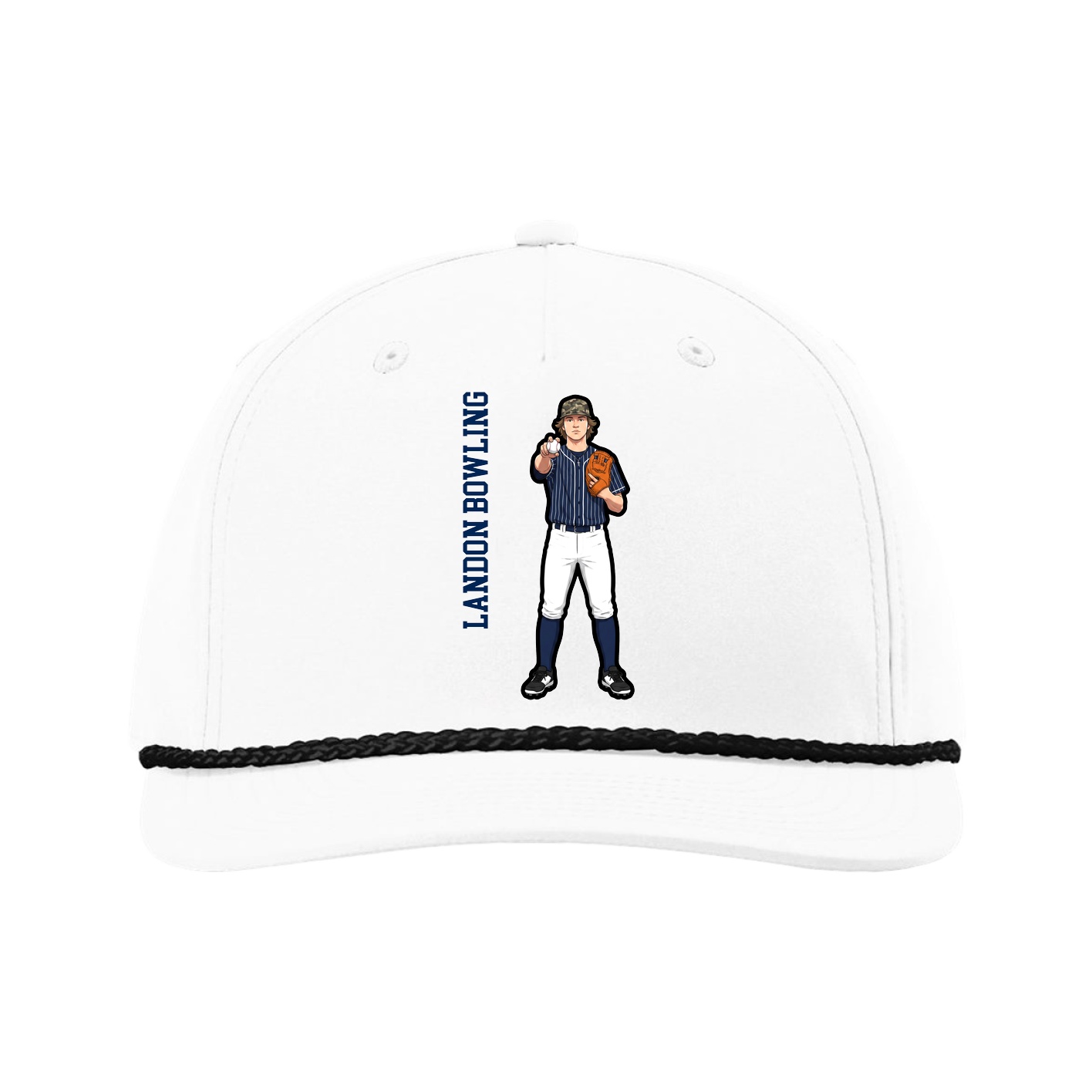 Five-Panel Classic Rope Cap — Name Vertical in White