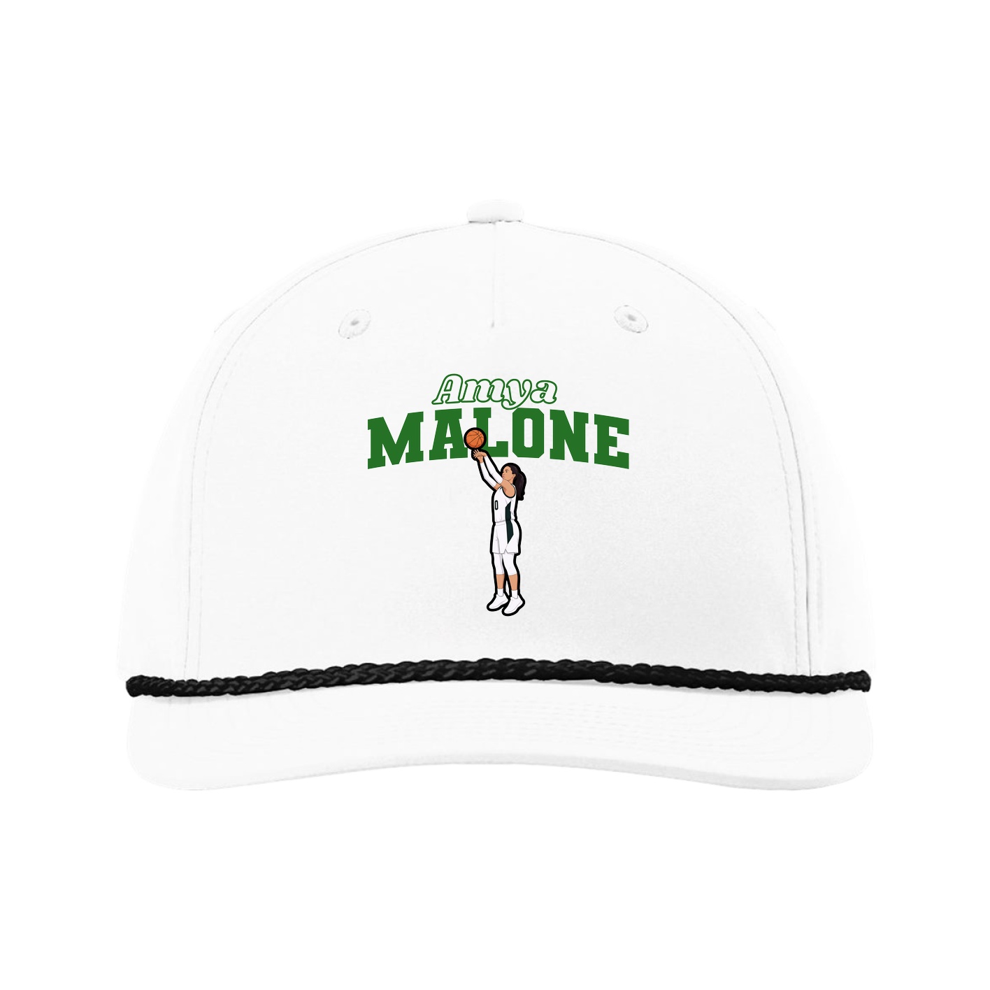 Five-Panel Classic Rope Cap — Name Arch in White