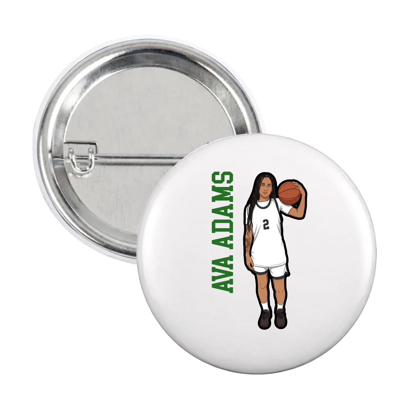 Game Day Button — Name Vertical in White