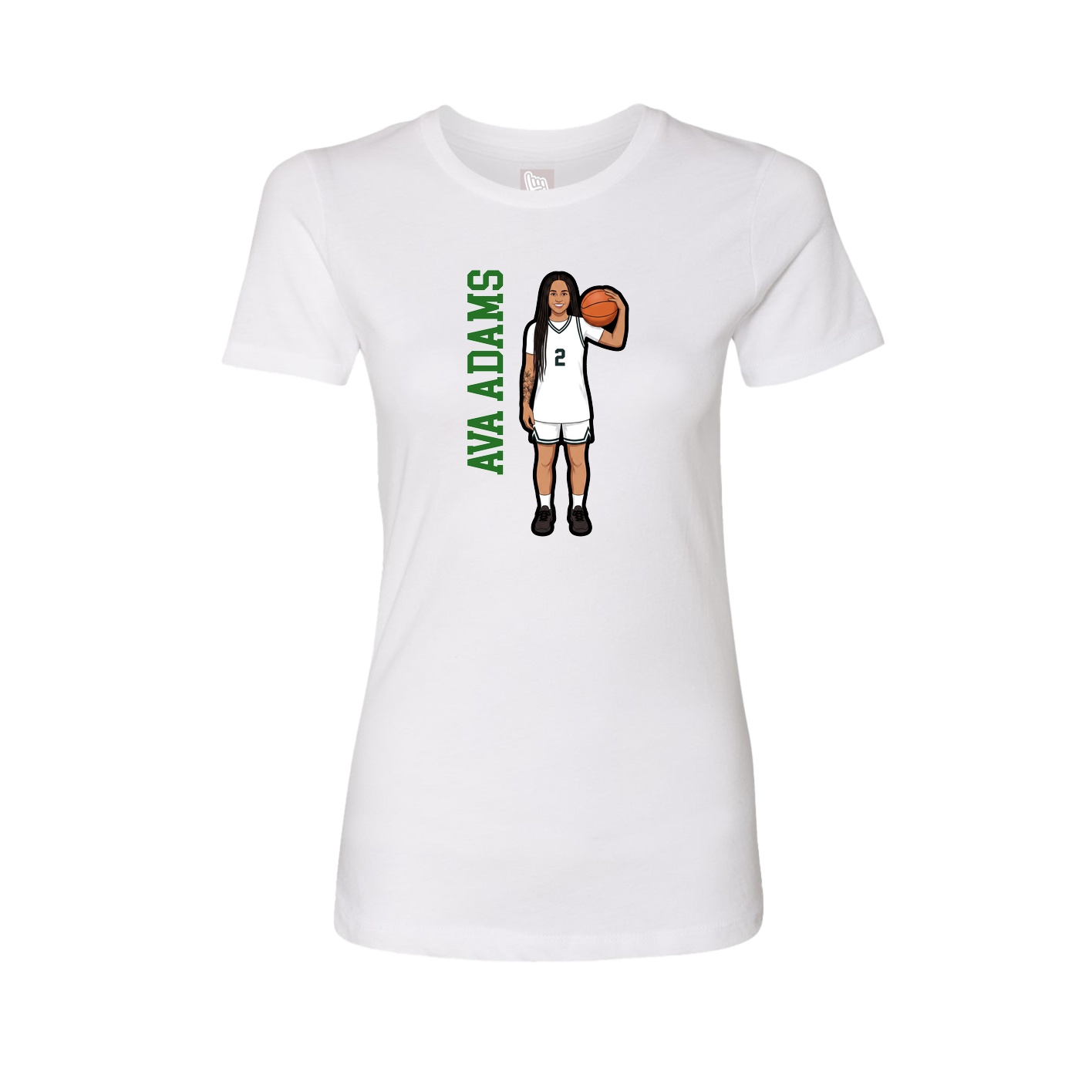 Womens Tee — Name Vertical in White