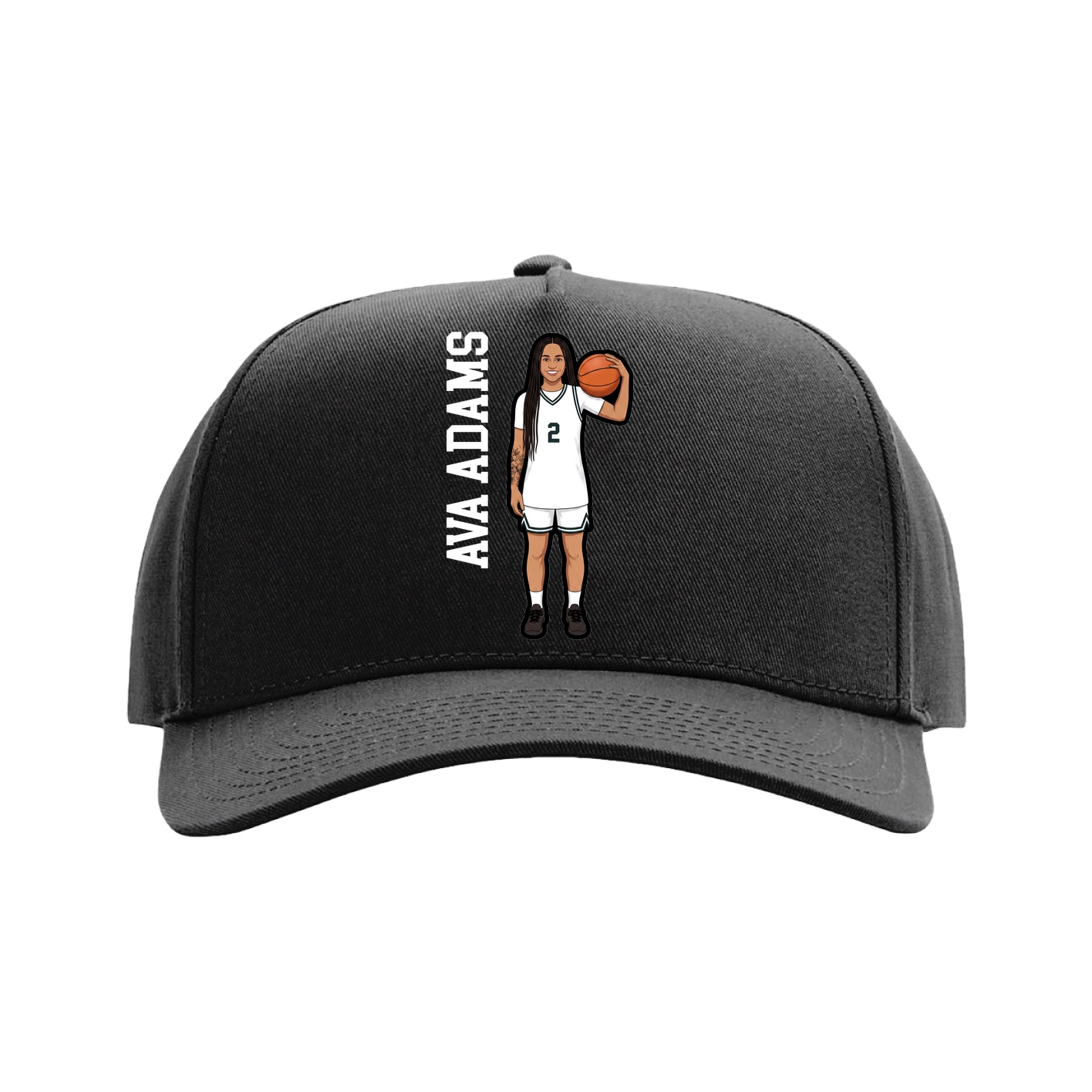 Full Fabric Five-Panel Champ Cap — Name Vertical in Black