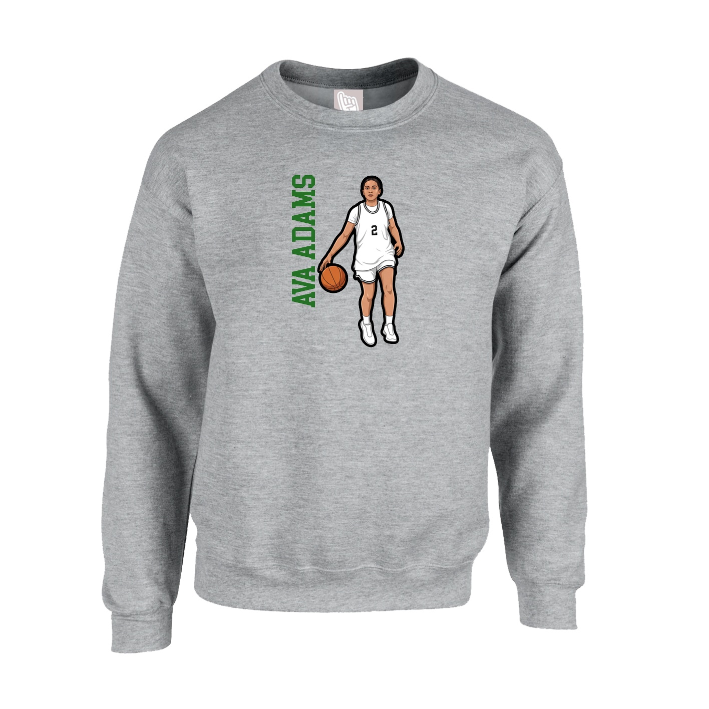 Fleece Crew — Name Vertical in Grey