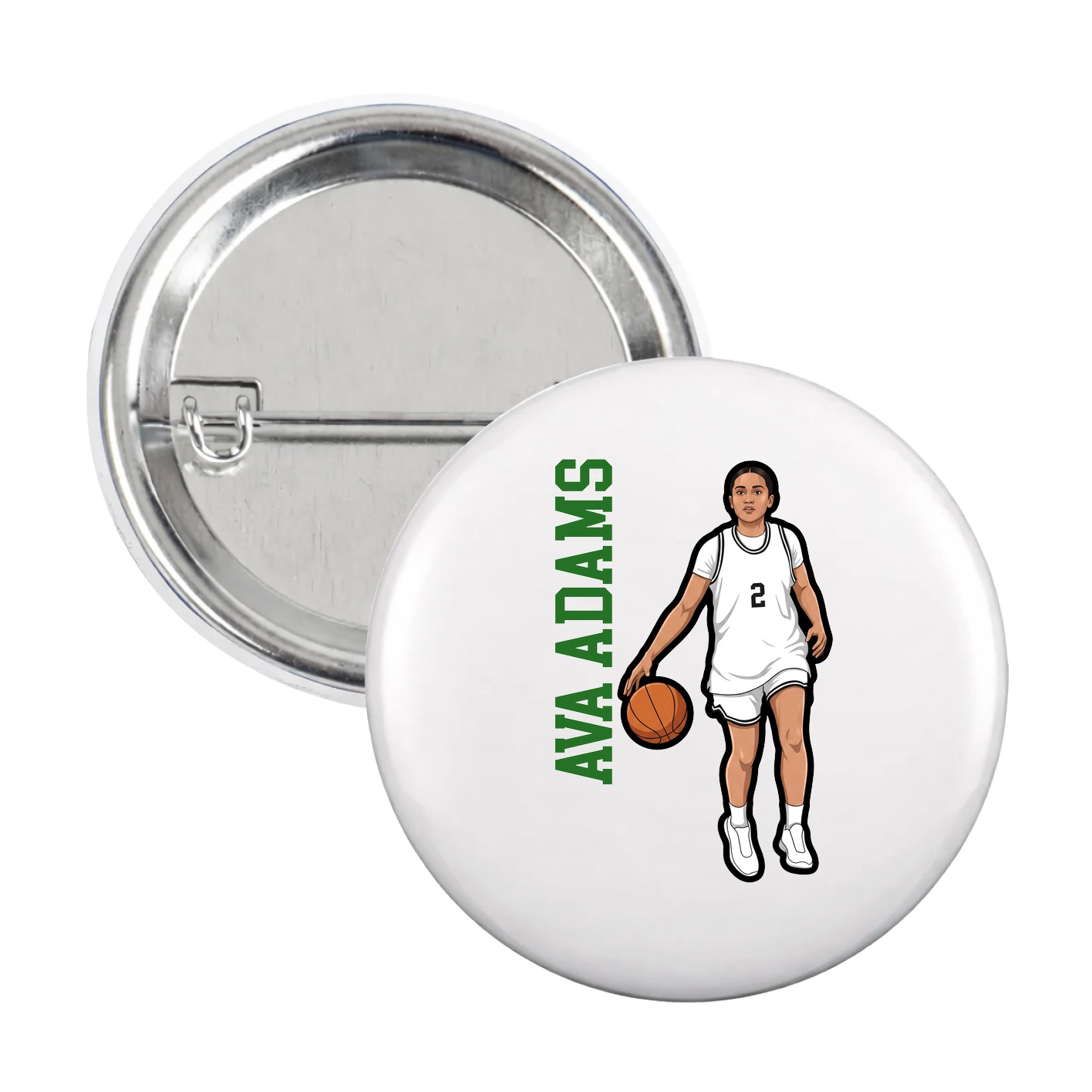 Game Day Button — Name Vertical in White