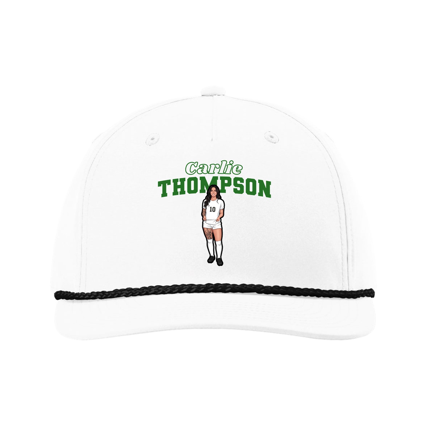 Five-Panel Classic Rope Cap — Name Arch in White